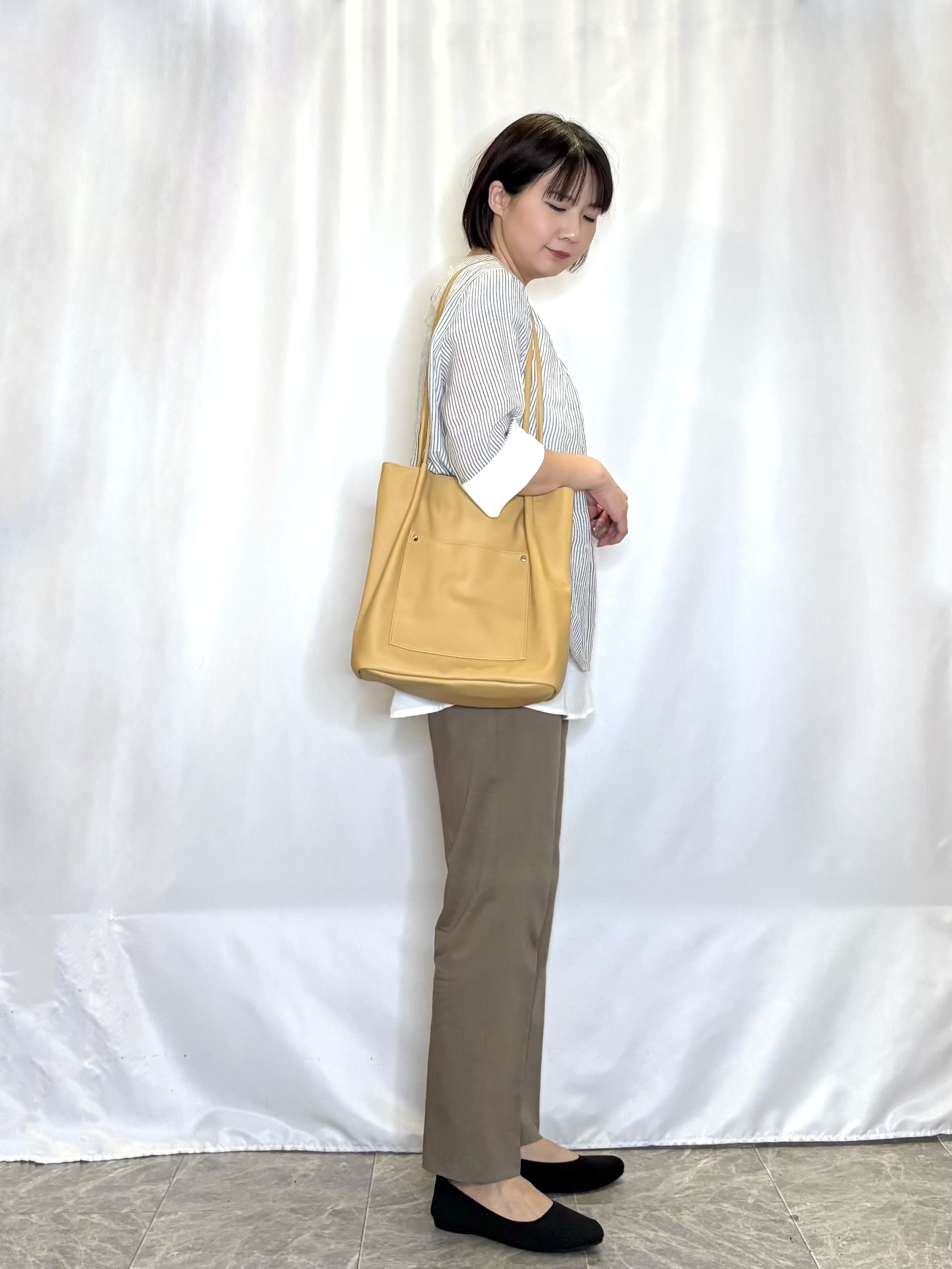 ネリさんの「SHOO･LA･RUE｜【洗濯機可/体型カバー】1枚でサマ見え 7分袖スラブレイヤード風トップス」を使ったコーディネート