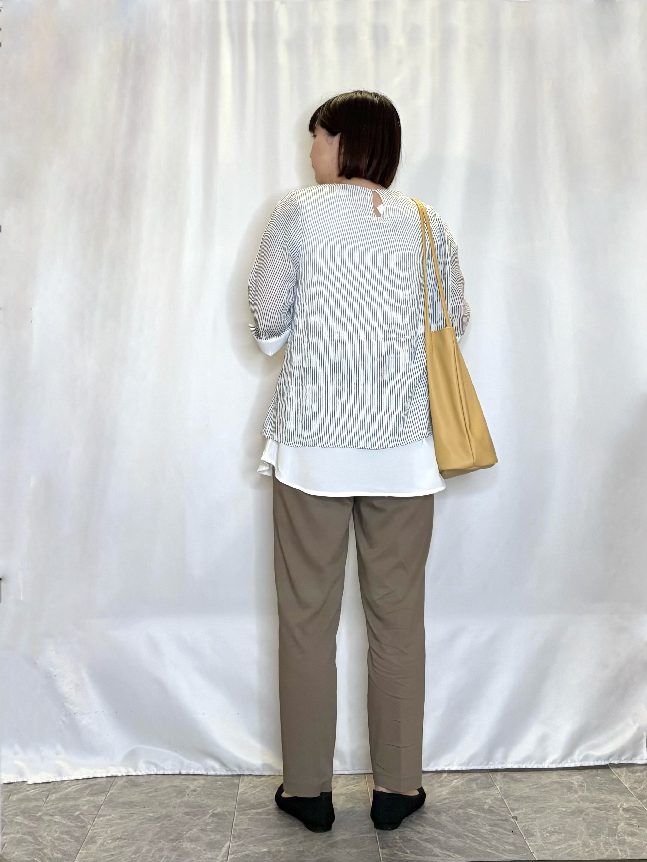ネリさんの「SHOO･LA･RUE｜【洗濯機可/体型カバー】1枚でサマ見え 7分袖スラブレイヤード風トップス」を使ったコーディネート