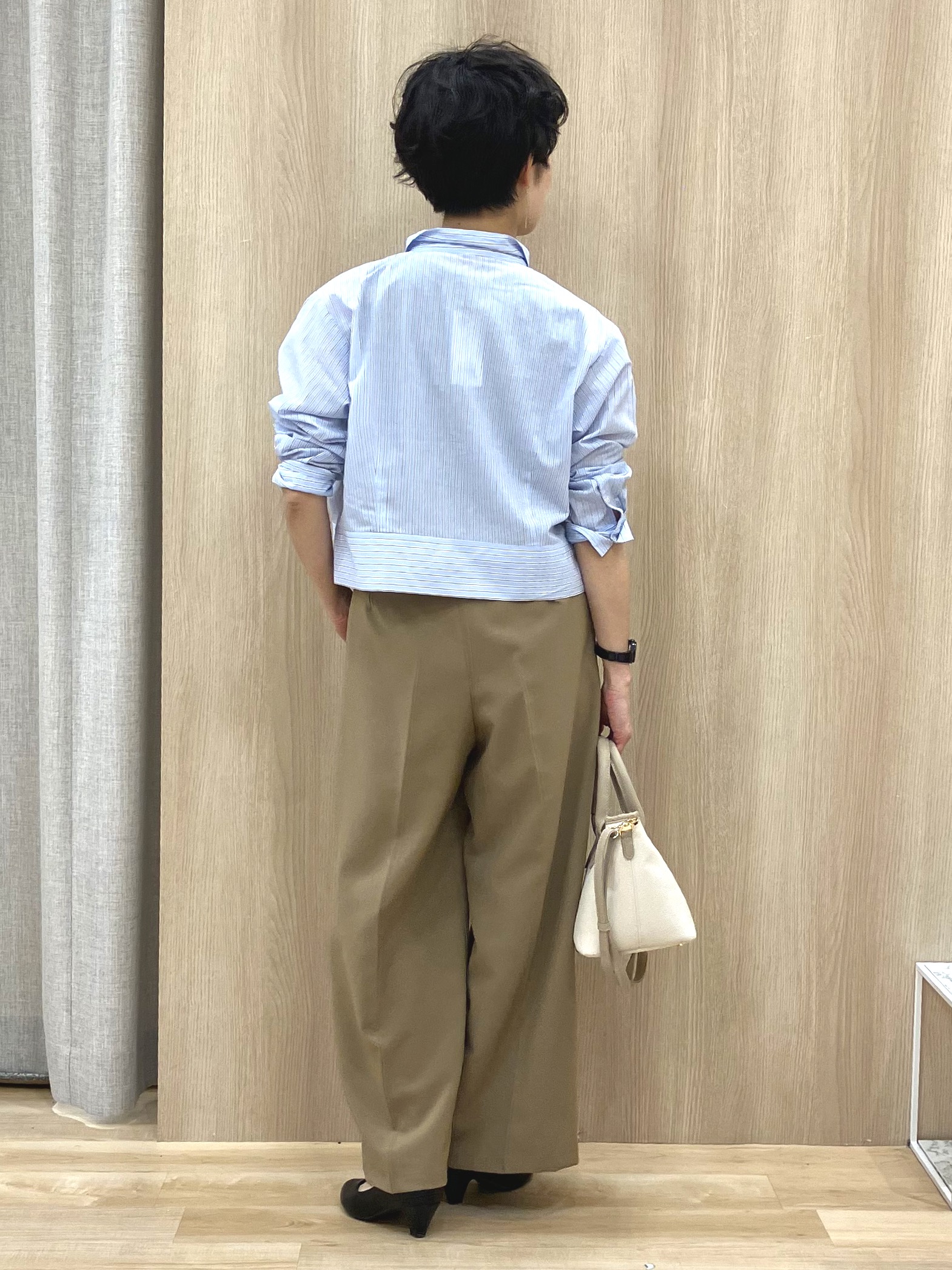 Keiさんの「grove｜【イージーケア】麻混クロップドシャツ」を使ったコーディネート