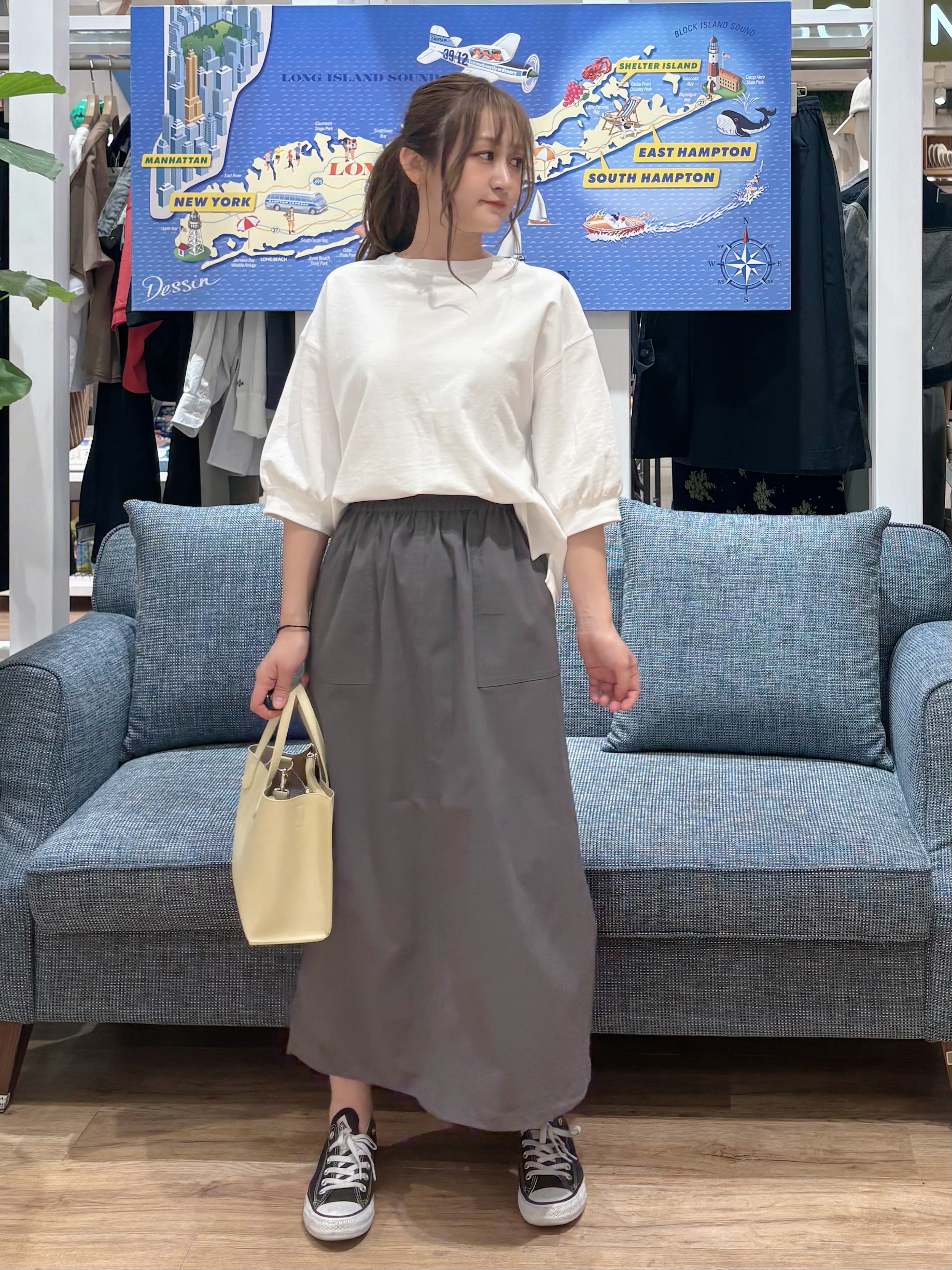 yuinaさんの「Dessin｜【360度可愛い】バックヘンリーカットソー5分袖」を使ったコーディネート