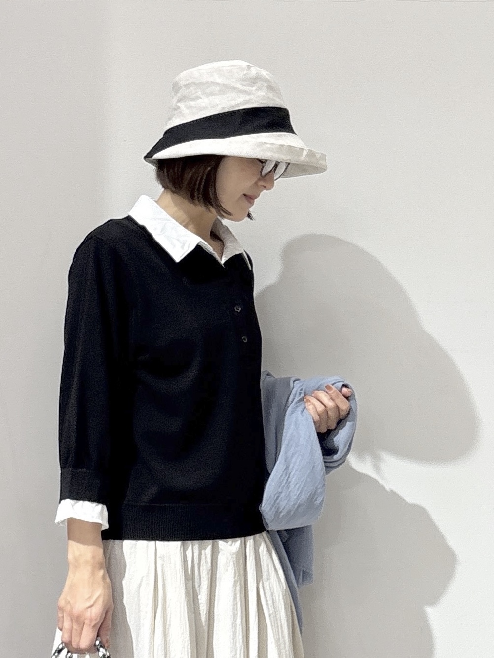 NAKAさんの「OPAQUE.CLIP｜シャツレイヤード風ポロニット【洗濯機OK】」を使ったコーディネート