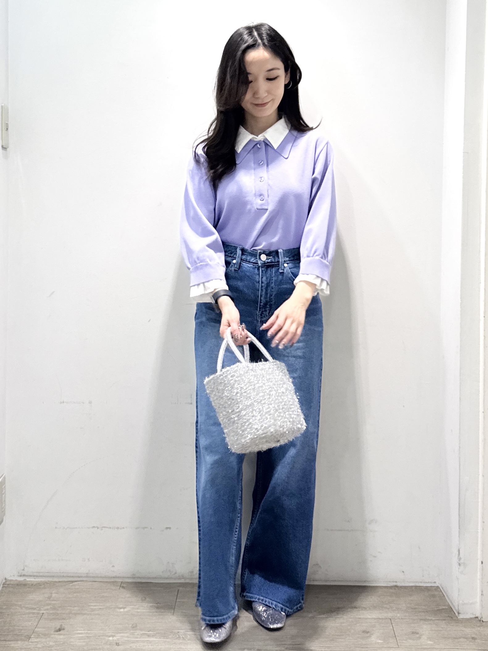 yuicciさんの「OPAQUE.CLIP｜シャツレイヤード風ポロニット【洗濯機OK】」を使ったコーディネート