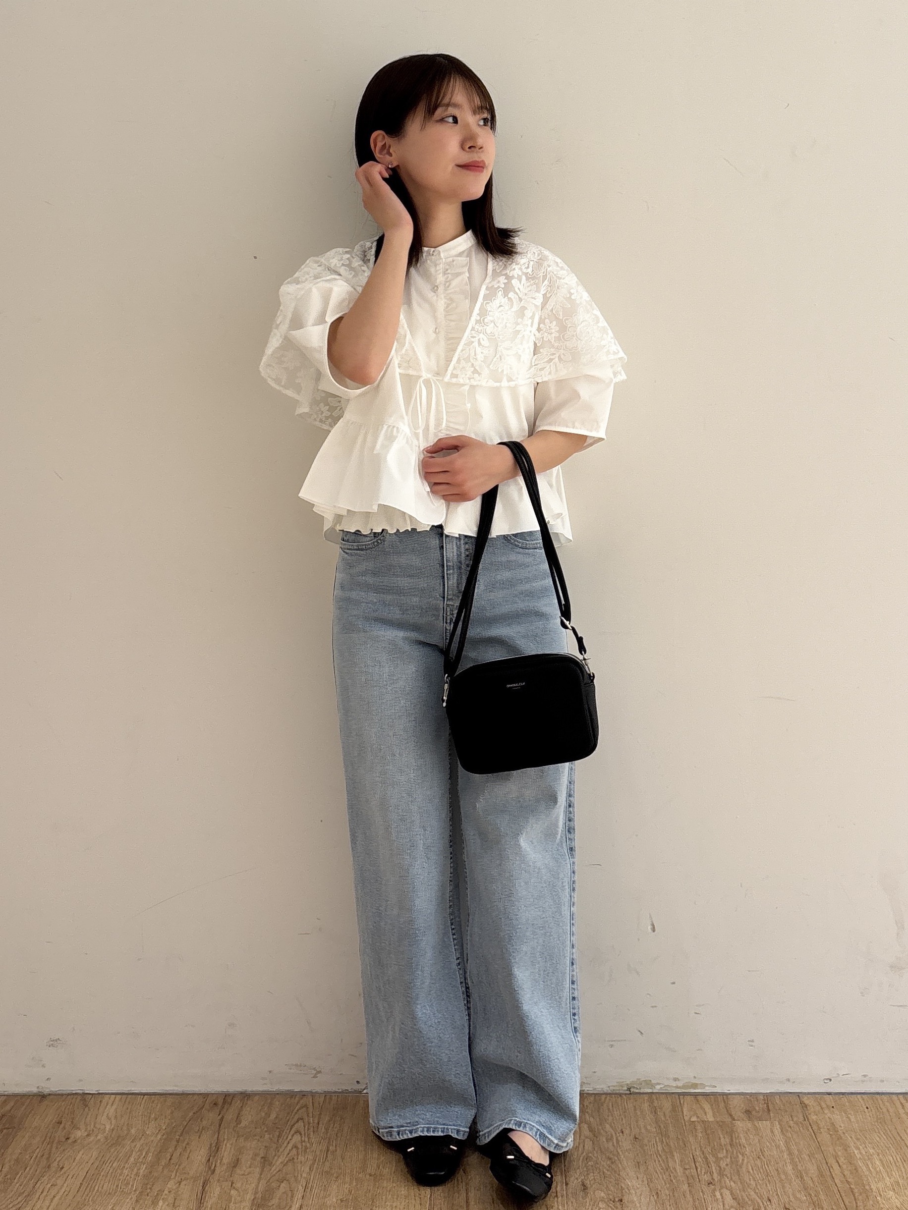 mireiさんの「OPAQUE.CLIP｜刺繍レースケープ【洗濯機OK】」を使ったコーディネート