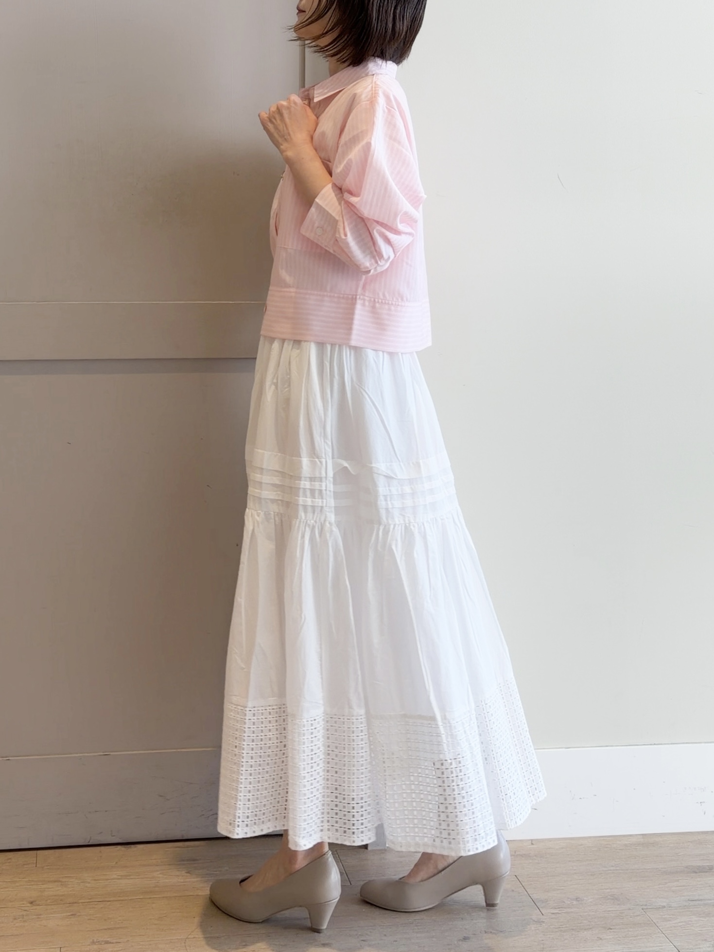 yamakoさんの「grove｜【イージーケア】麻混クロップドシャツ」を使ったコーディネート