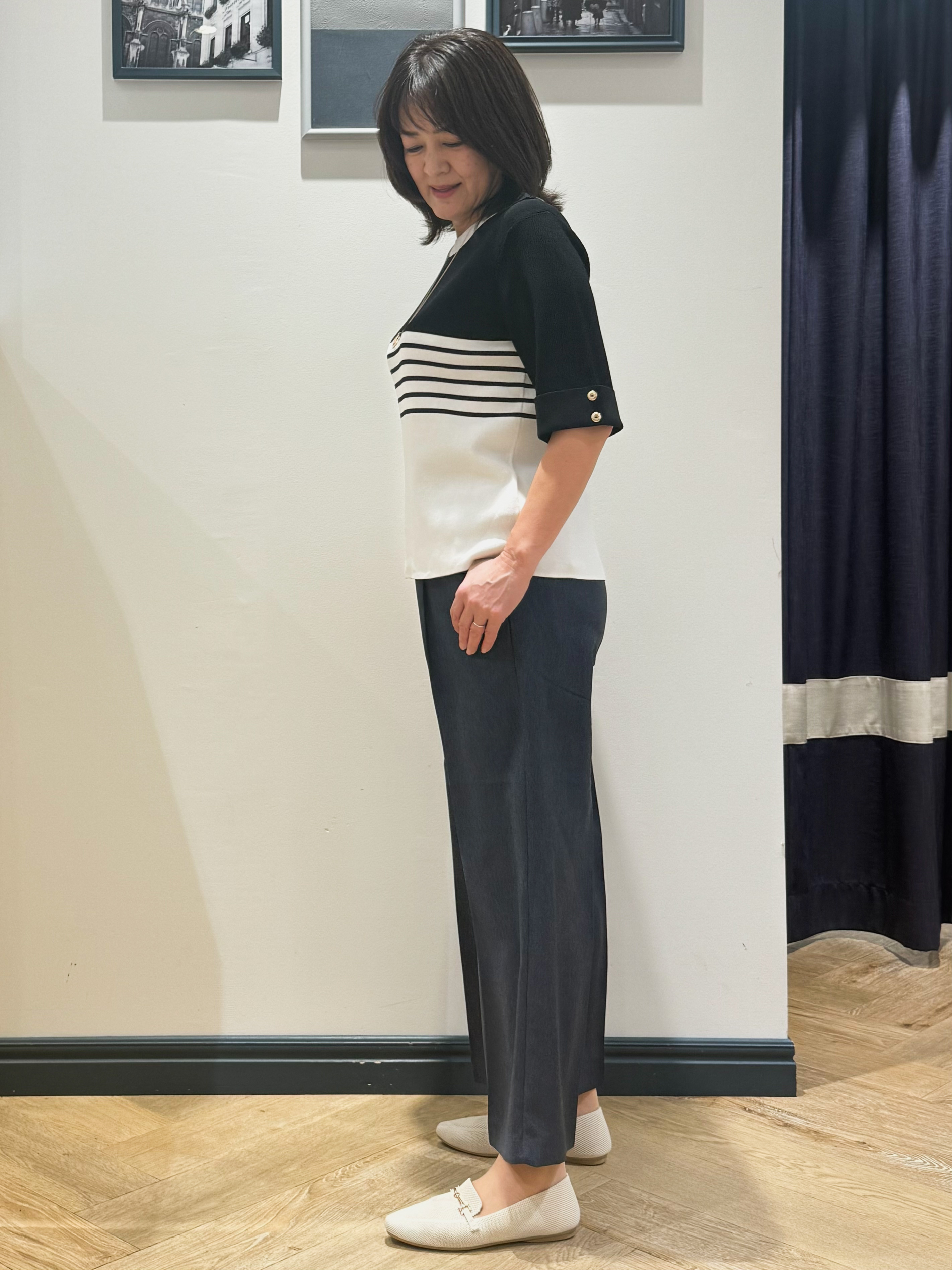 Lilyさんの「grove｜新色追加！【シリーズ累計36万枚/名品ニット】やわらかドライタッチ 袖メッシュ編みニット」を使ったコーディネート