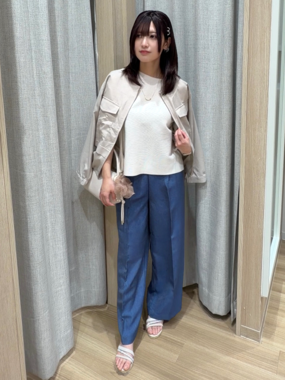 Fumikaさんの「grove｜【貴島明日香さん着用・洗える】麻調ノーカラーブルゾン」を使ったコーディネート