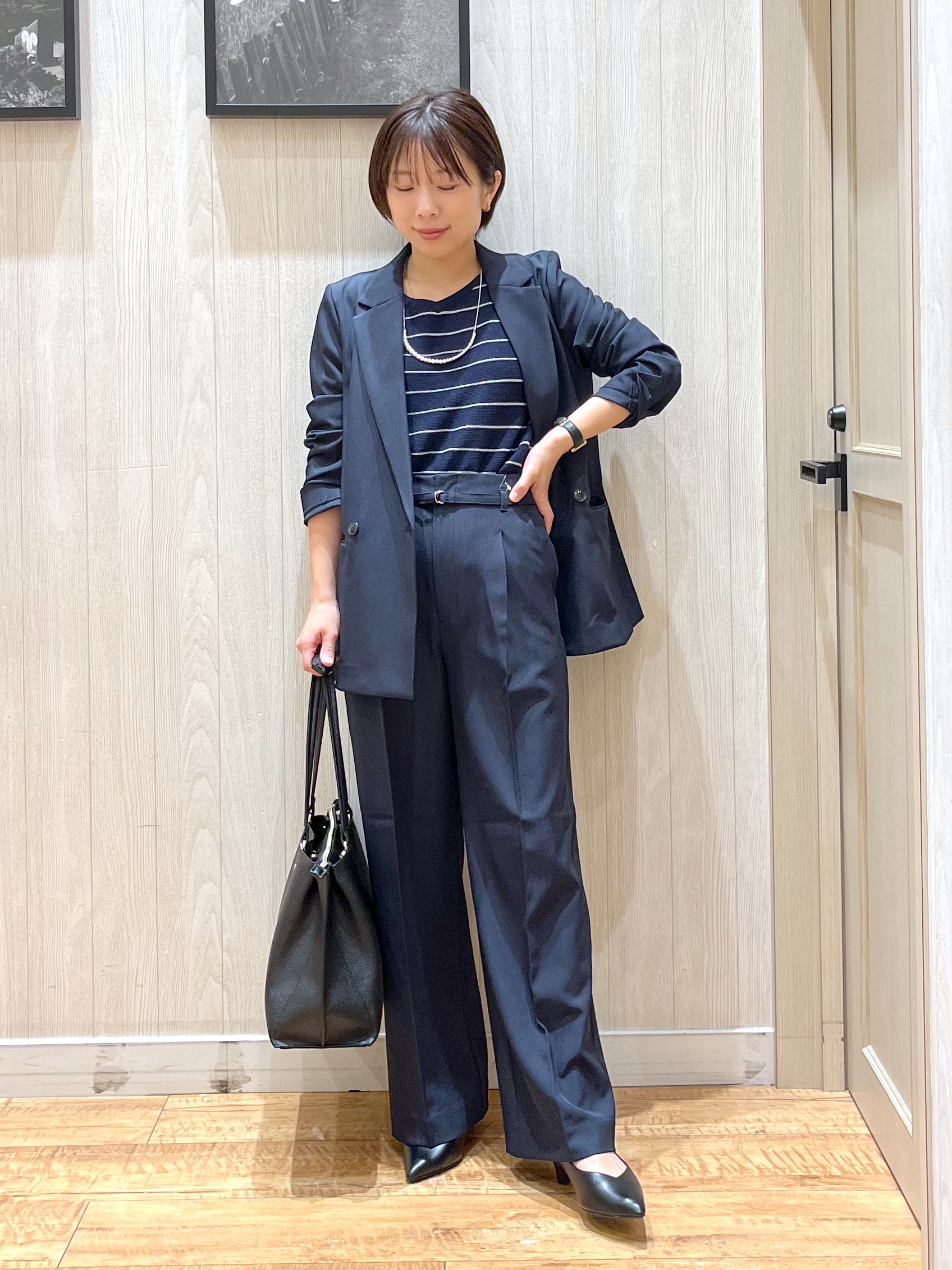 shirayuuuさんの「SHOO･LA･RUE｜【高レビュー/洗濯機可/S-LL】さらっと着られる 8分袖Ⅴネックニット」を使ったコーディネート