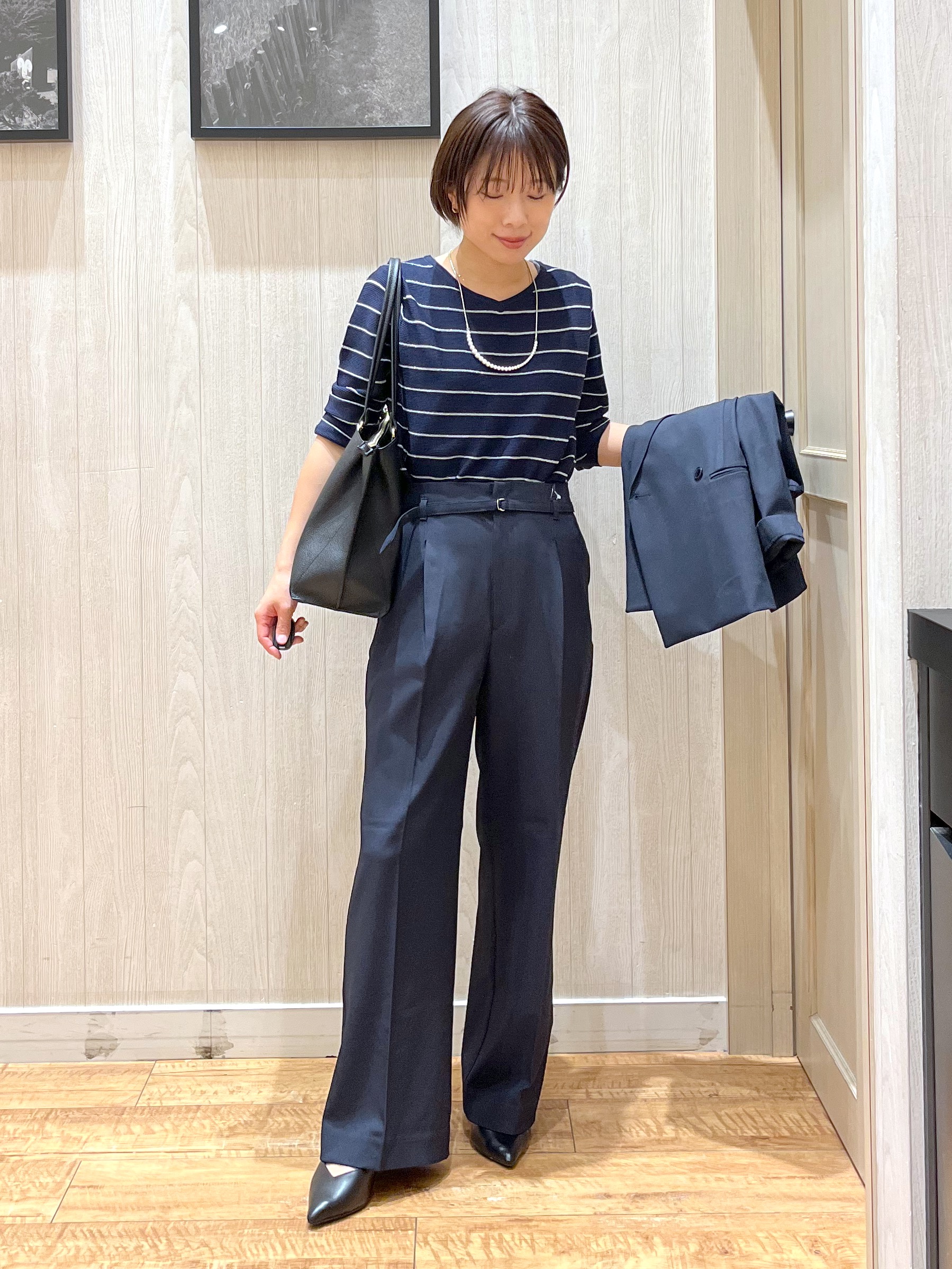 shirayuuuさんの「SHOO･LA･RUE｜【高レビュー/洗濯機可/S-LL】さらっと着られる 8分袖Ⅴネックニット」を使ったコーディネート