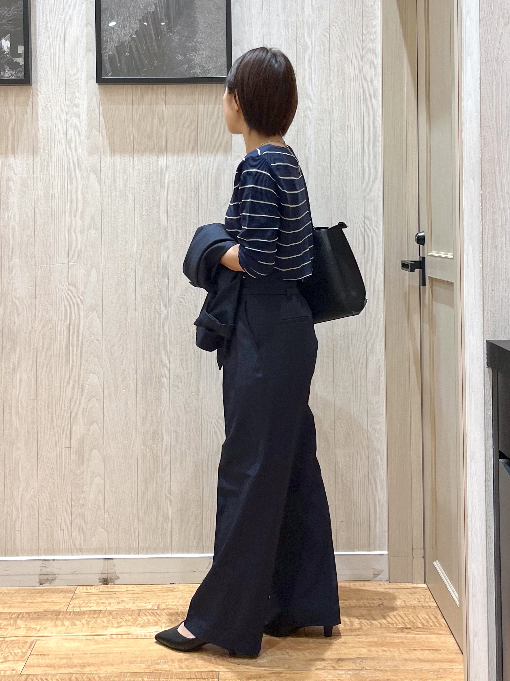 shirayuuuさんの「SHOO･LA･RUE｜【高レビュー/洗濯機可/S-LL】さらっと着られる 8分袖Ⅴネックニット」を使ったコーディネート