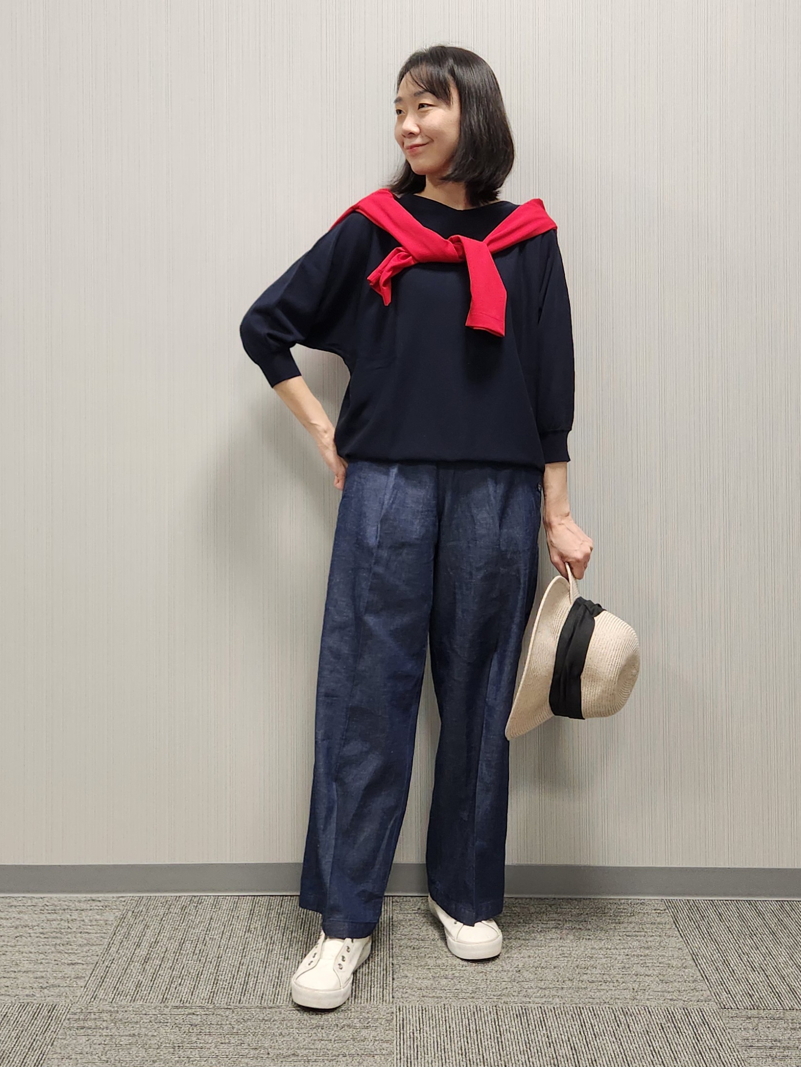 naraさんの「Dessin｜【洗える】後ろボタンニットプルオーバー七分袖」を使ったコーディネート