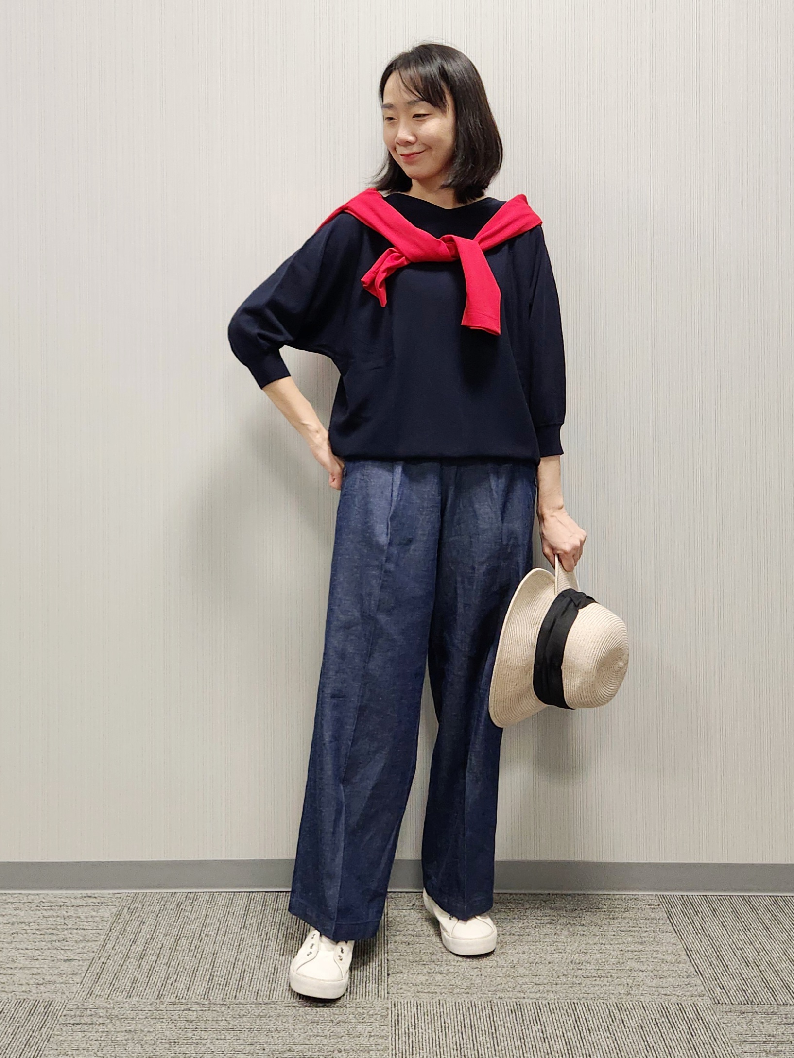naraさんの「Dessin｜【洗える】後ろボタンニットプルオーバー七分袖」を使ったコーディネート