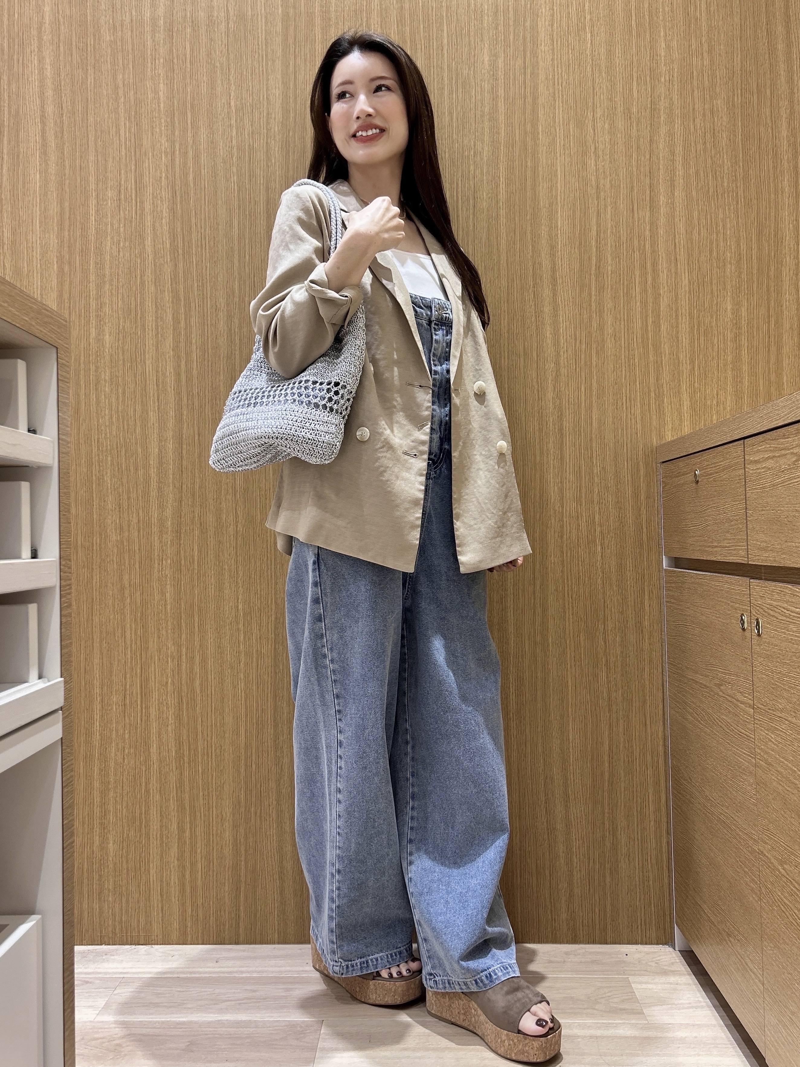 maiさんの「OPAQUE.CLIP｜【UV／接触冷感】ダブルブレストジャケット《防シワ加工／洗える》」を使ったコーディネート