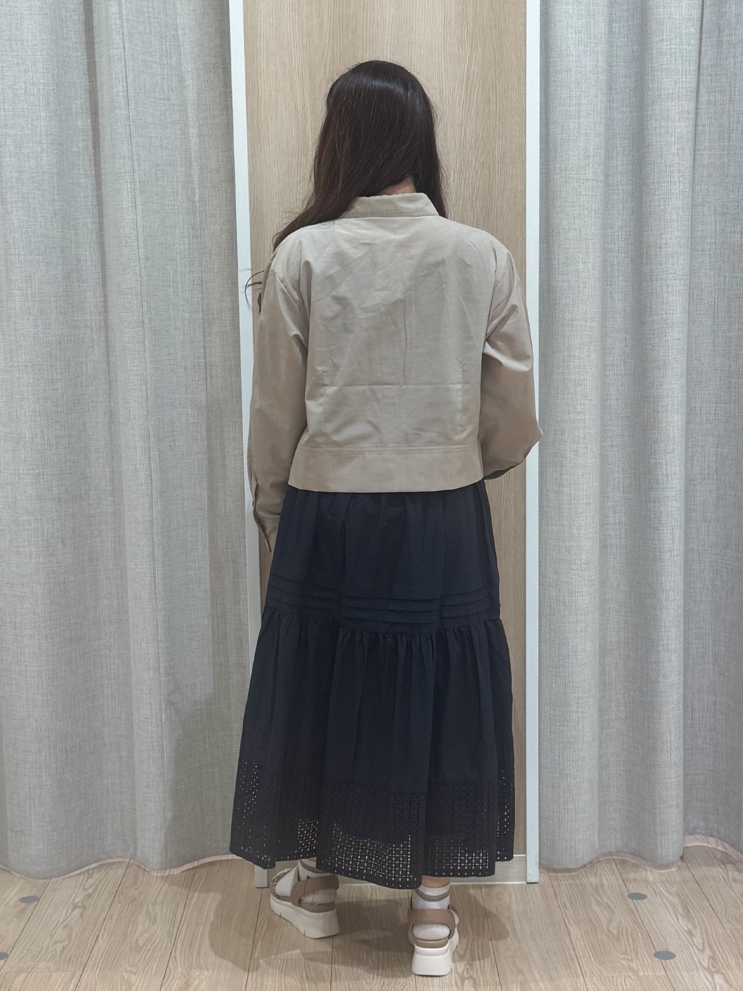 sachiさんの「grove｜【イージーケア】麻混クロップドシャツ」を使ったコーディネート