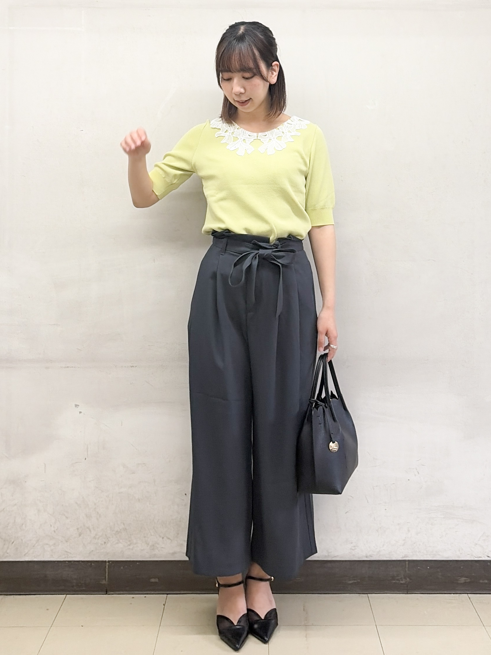 yurinaさんの「index｜リボンレース衿リブニット【洗濯機OK／接触冷感】」を使ったコーディネート