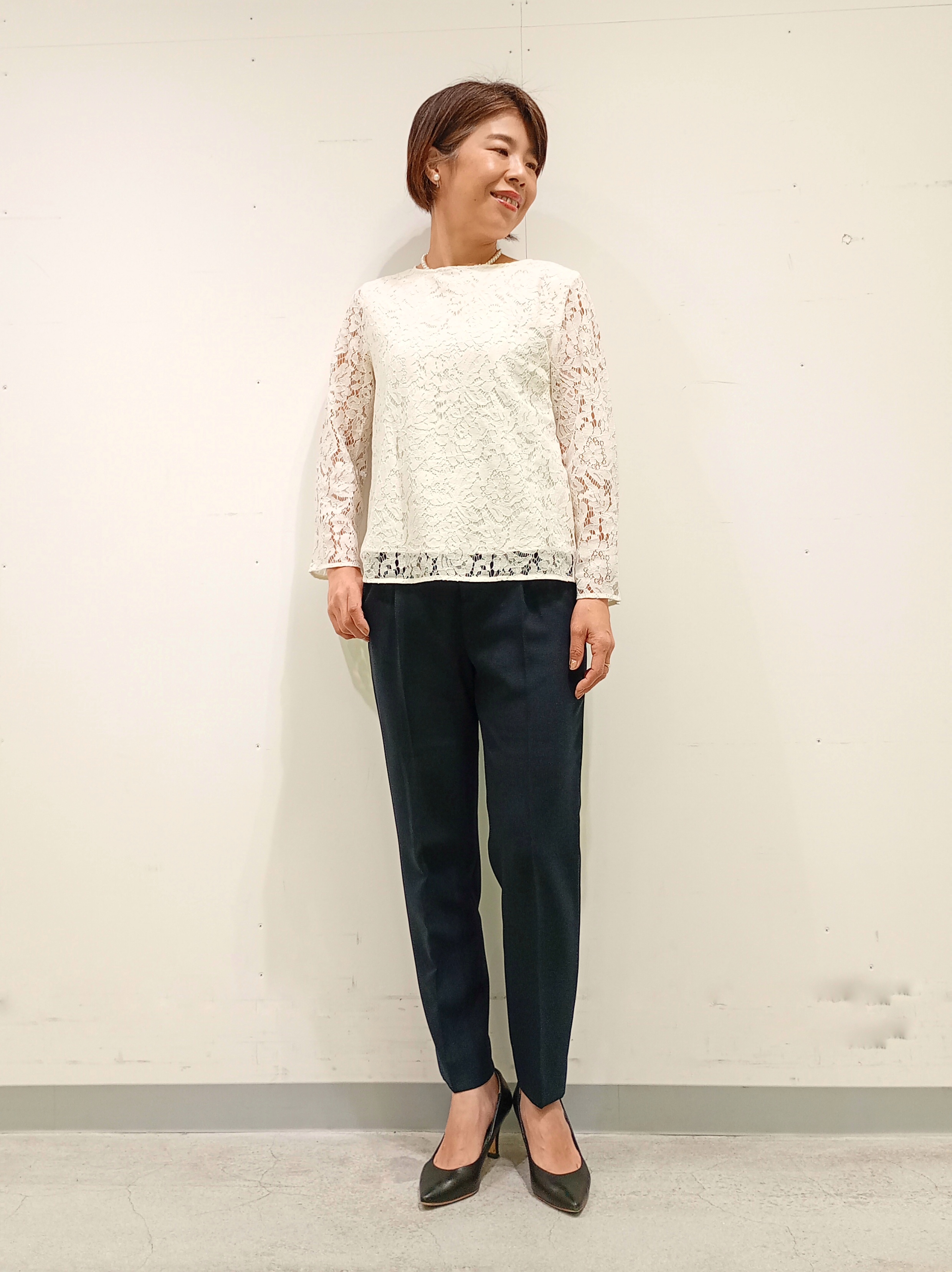Kさんの「INDIVI｜【定番スーツ／UVケア／洗える】ウール調ノーカラージャケット」を使ったコーディネート