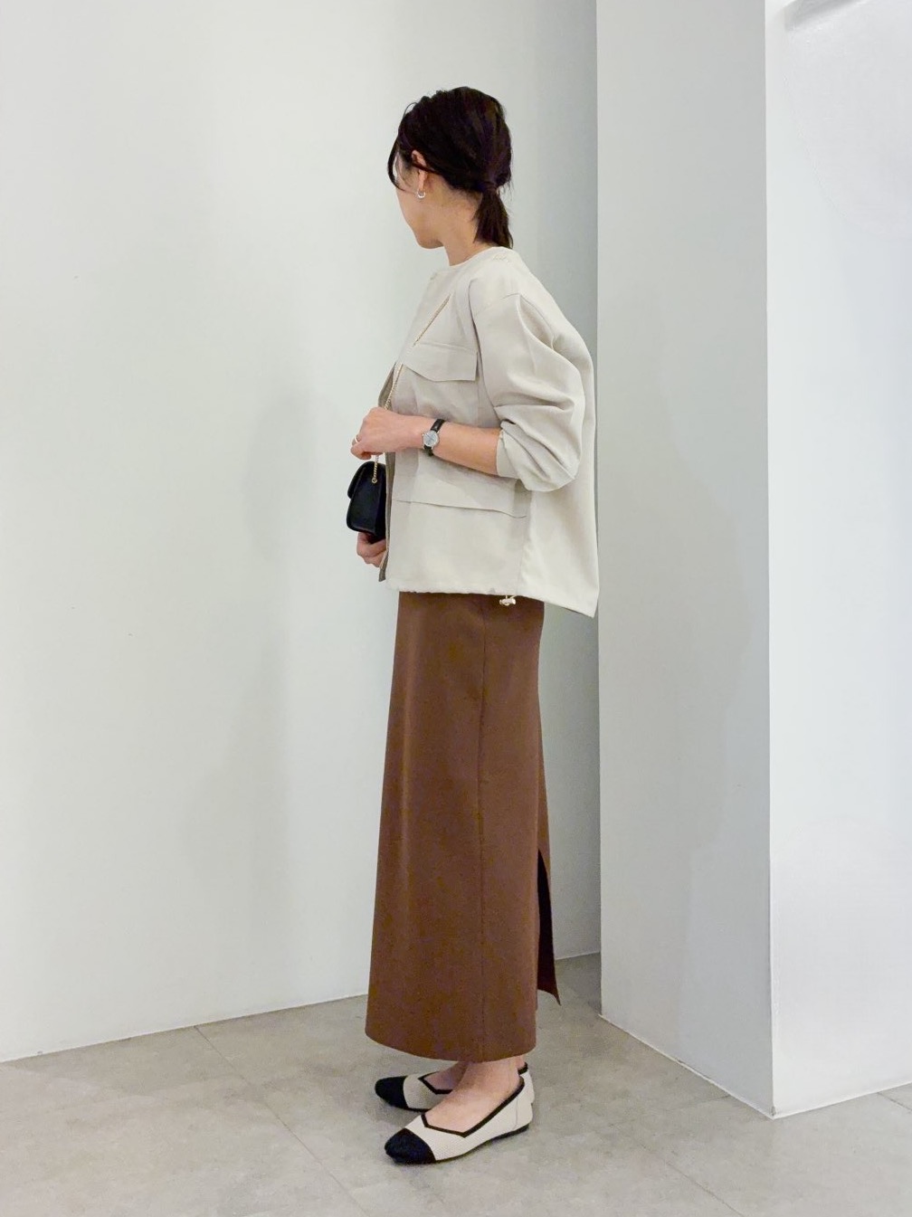 kanakoさんの「grove｜【洗える】麻調ノーカラーブルゾン」を使ったコーディネート