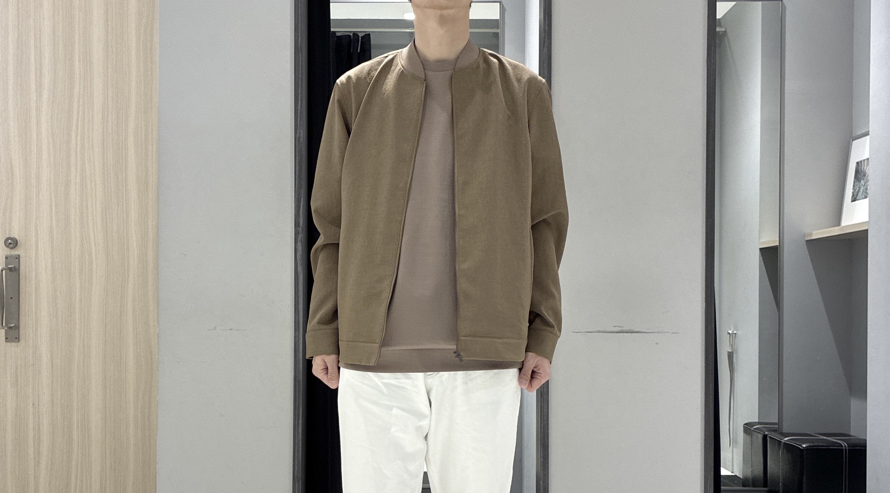 わいずみさんの「TAKEO KIKUCHI｜リネンライクカルゼ リブブルゾン」を使ったコーディネート