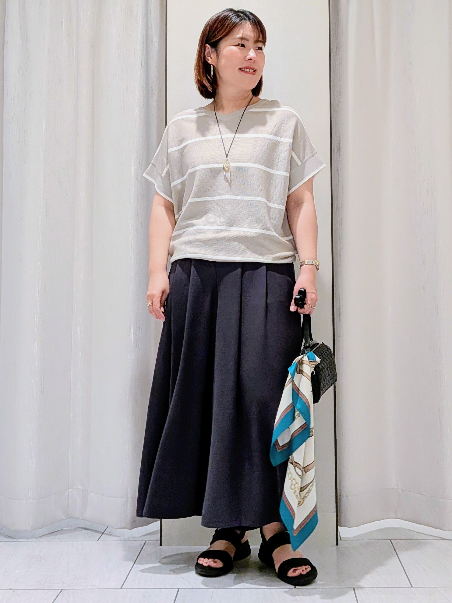 Onumaさんの「UNTITLED｜【11色展開/体型カバー】前後2WAYフレンチスリーブニット」を使ったコーディネート