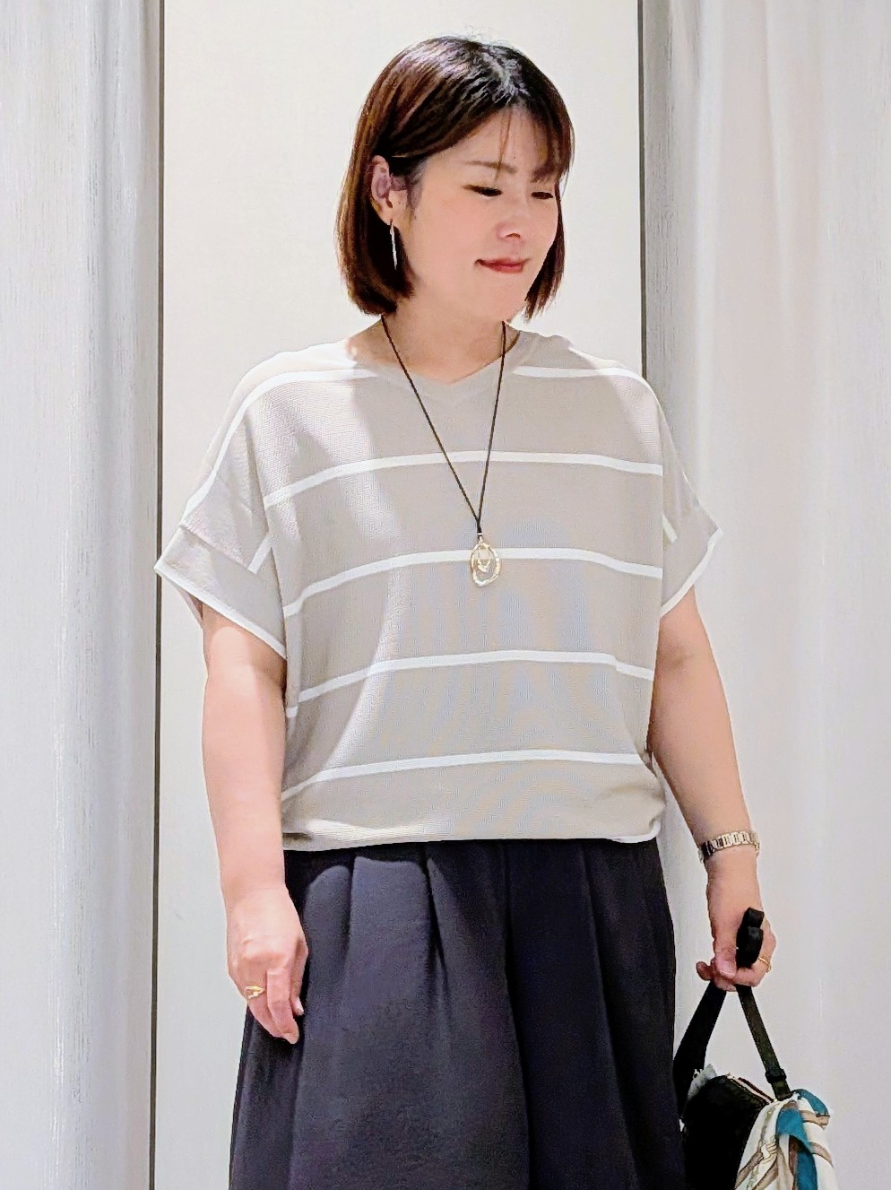 Onumaさんの「UNTITLED｜【11色展開/体型カバー】前後2WAYフレンチスリーブニット」を使ったコーディネート