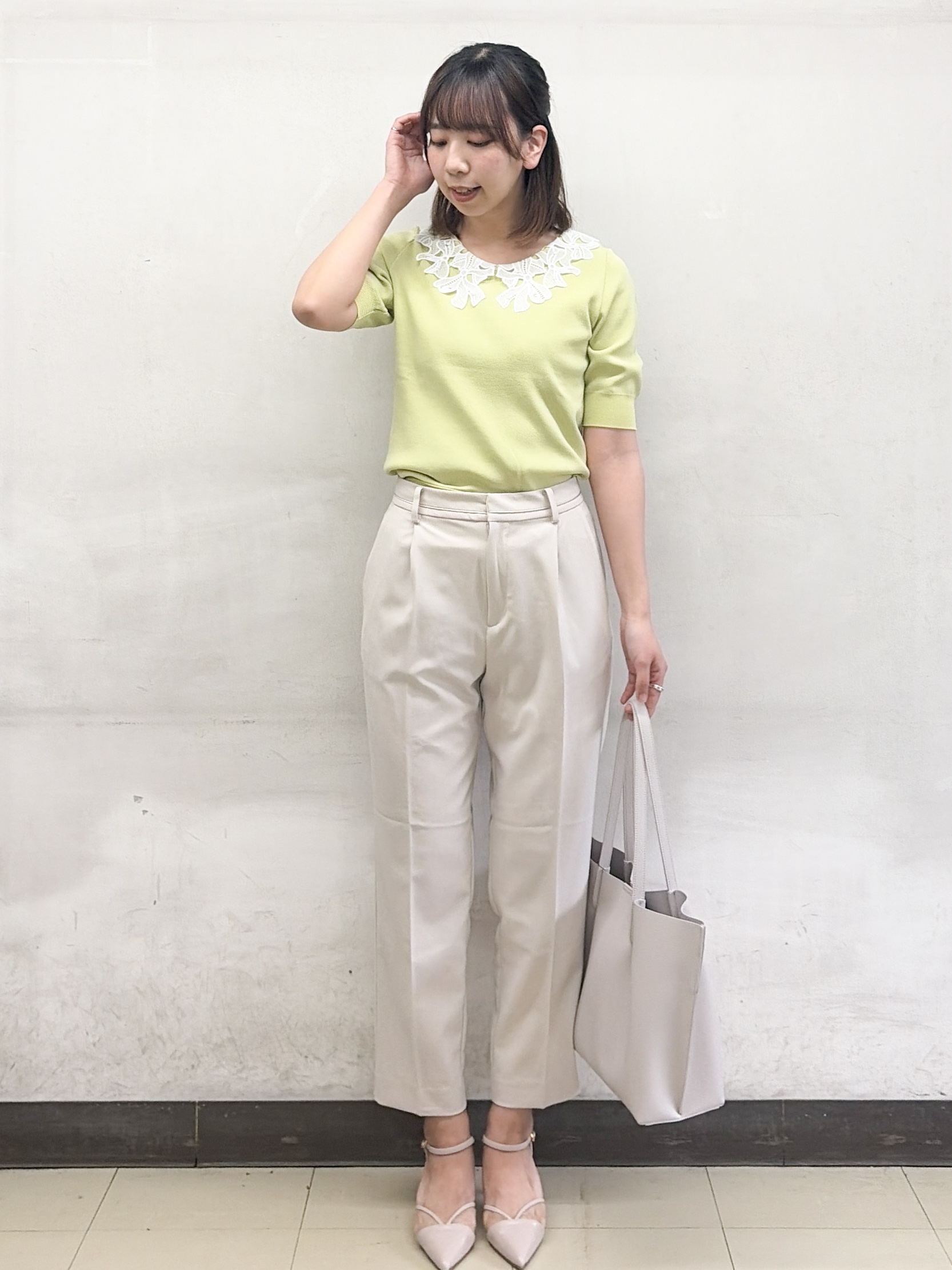 yurinaさんの「index｜リボンレース衿リブニット【洗濯機OK／接触冷感】」を使ったコーディネート