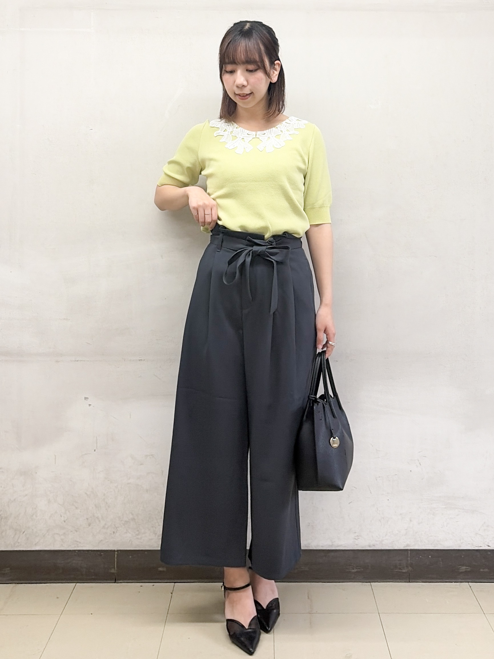 yurinaさんの「index｜リボンレース衿リブニット【洗濯機OK／接触冷感】」を使ったコーディネート