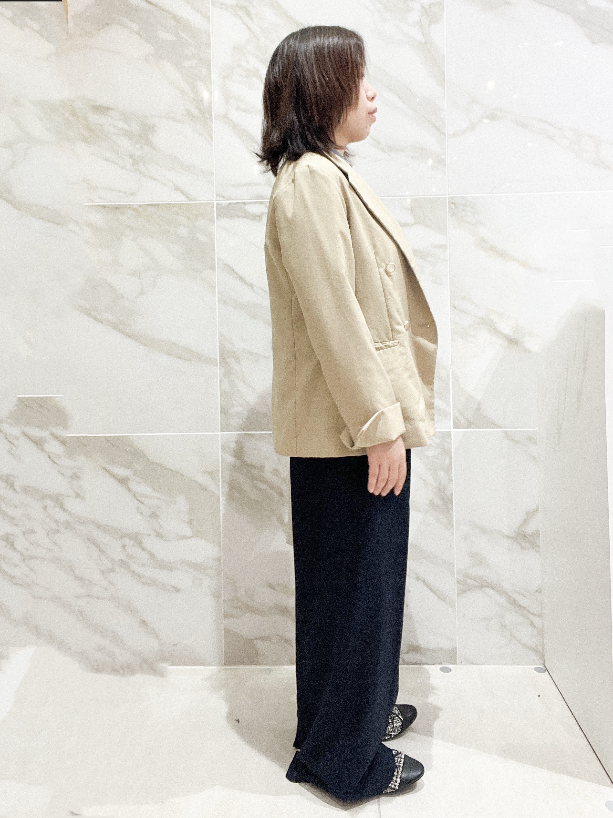 ayuさんの「index｜《再入荷》ダブルブレストテーラードジャケット【接触冷感／吸水速乾／イージーアイロン／防シワ／洗濯機O」を使ったコーディネート