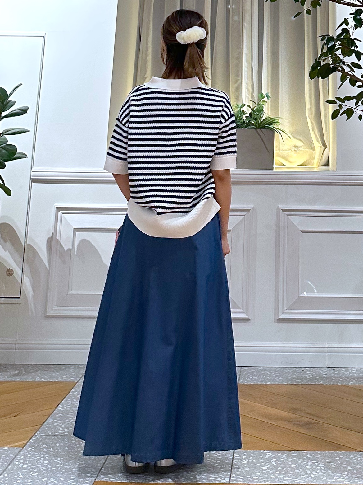 なべこさんの「DRESSTERIOR｜【接触冷感/吸水速乾】クールタッチ デニムライク タックスカート」を使ったコーディネート