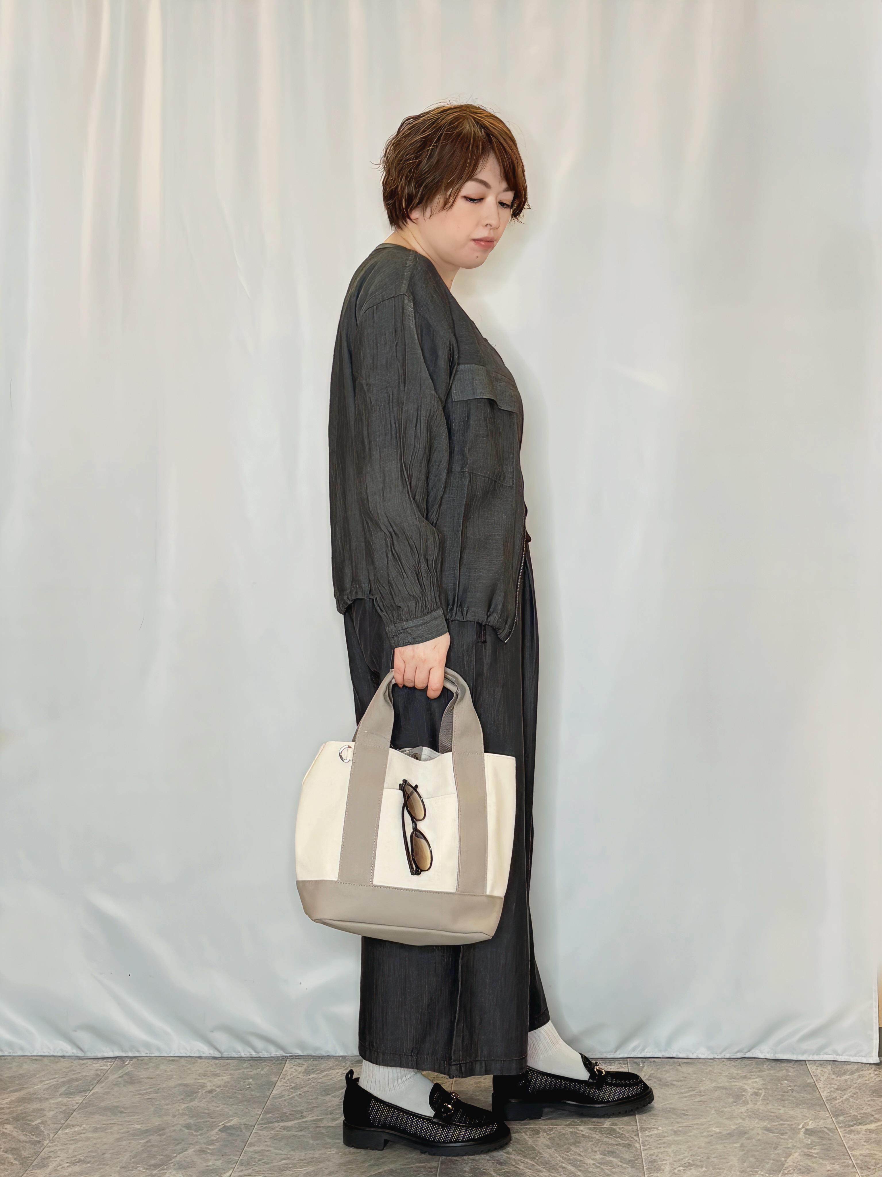 たみさんの「SHOO･LA･RUE｜【ネックアソート/洗濯機可】テレコ5分袖トップス」を使ったコーディネート