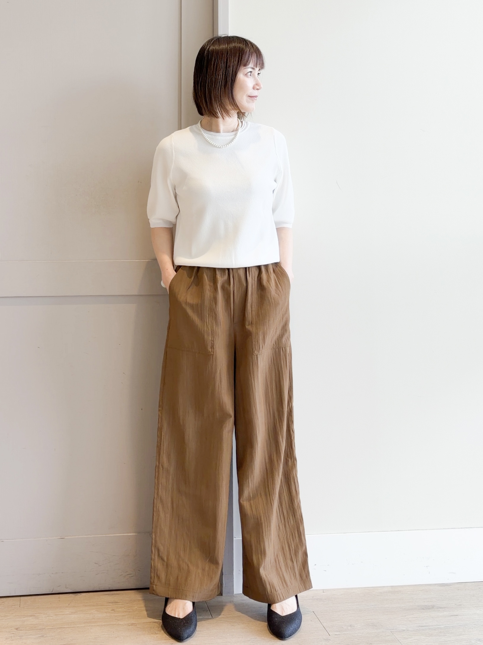 yamakoさんの「grove｜【イージーケア】麻混クロップドシャツ」を使ったコーディネート
