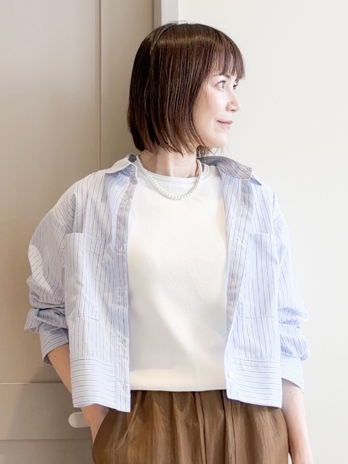yamakoさんの「grove｜【イージーケア】麻混クロップドシャツ」を使ったコーディネート