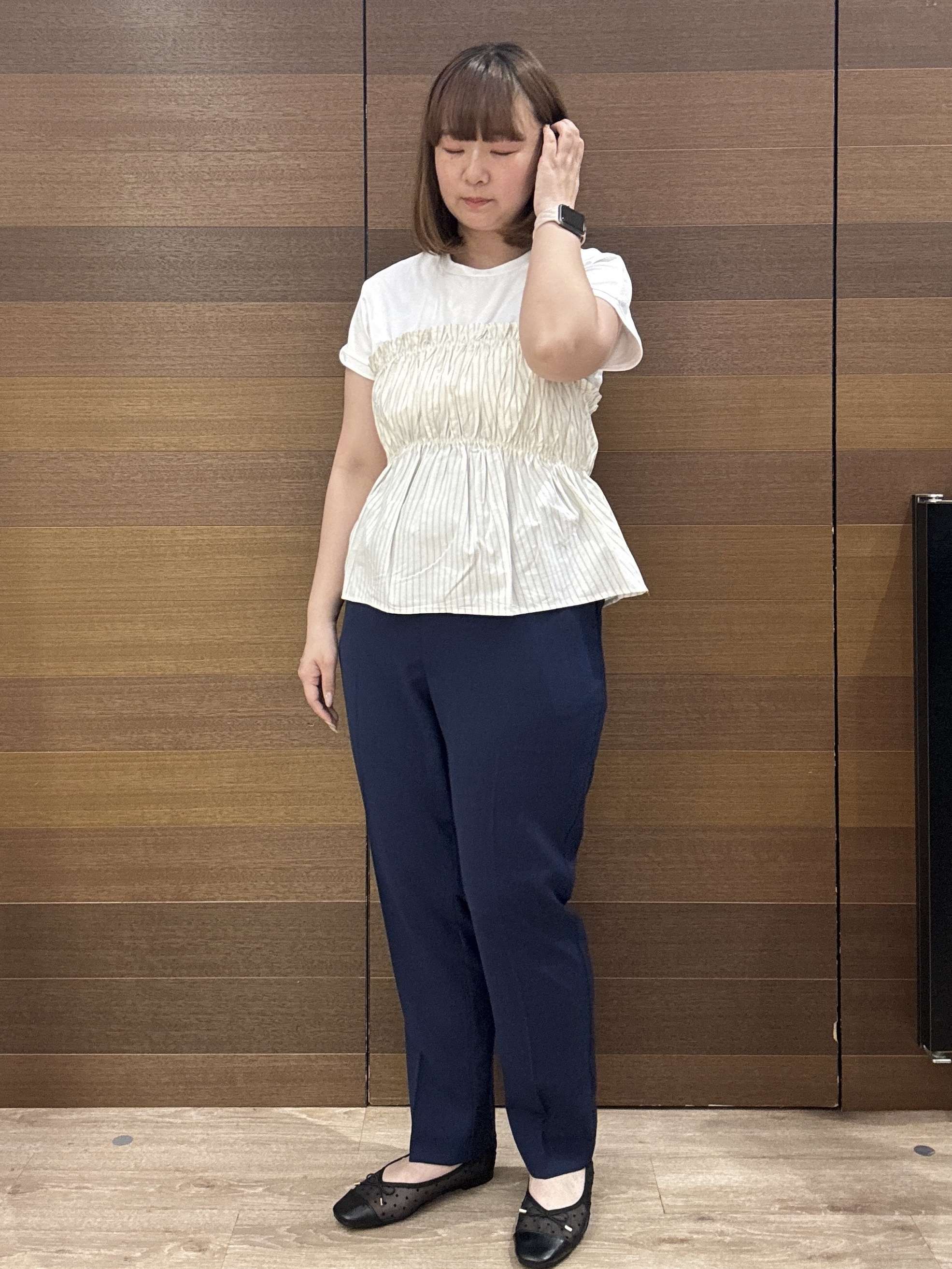 yumeさんの「OPAQUE.CLIP｜シアーローンシャツ【洗濯機OK】」を使ったコーディネート