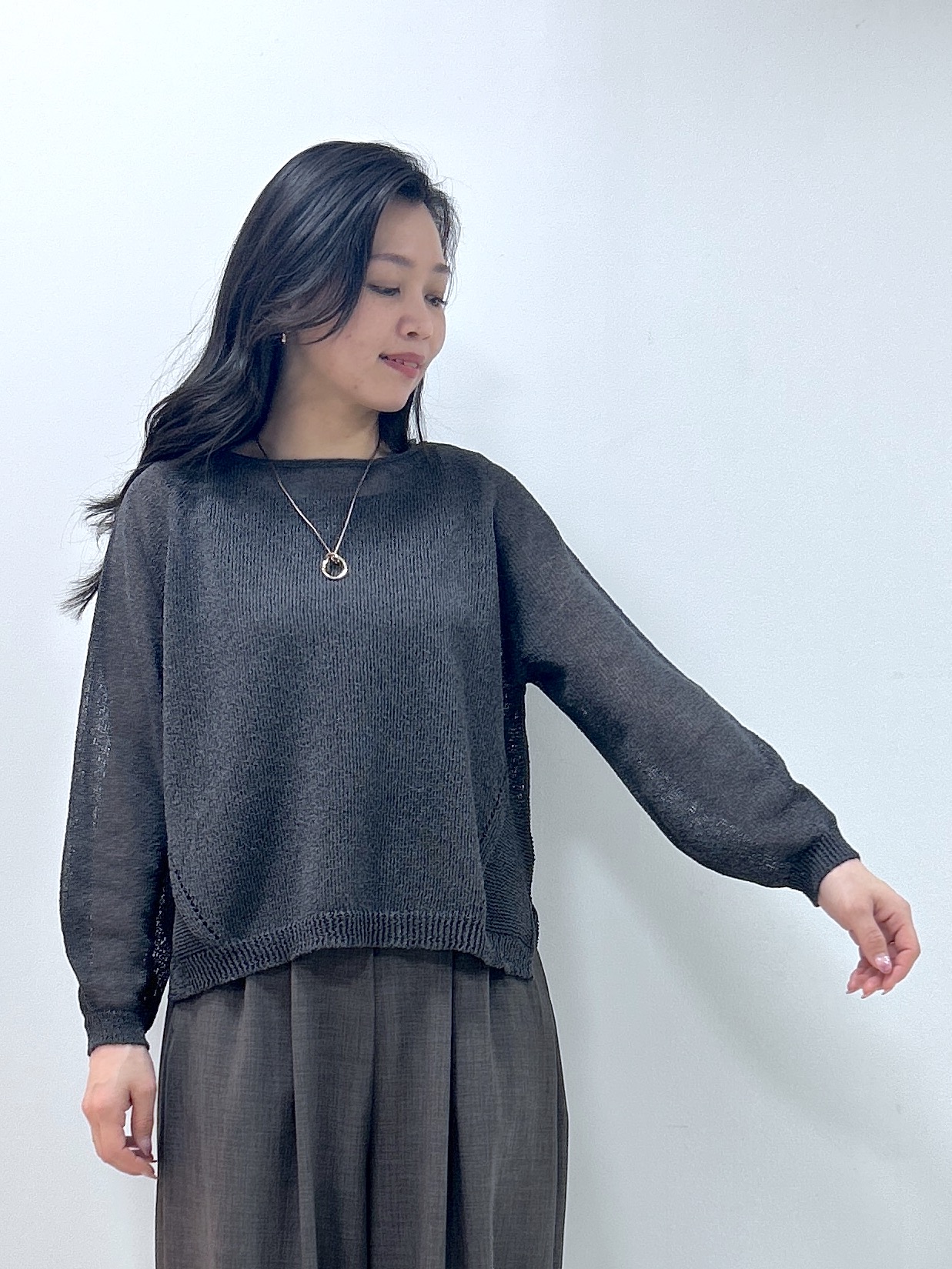Kaiさんの「Dessin｜【洗える】透かし編みデザインニット」を使ったコーディネート