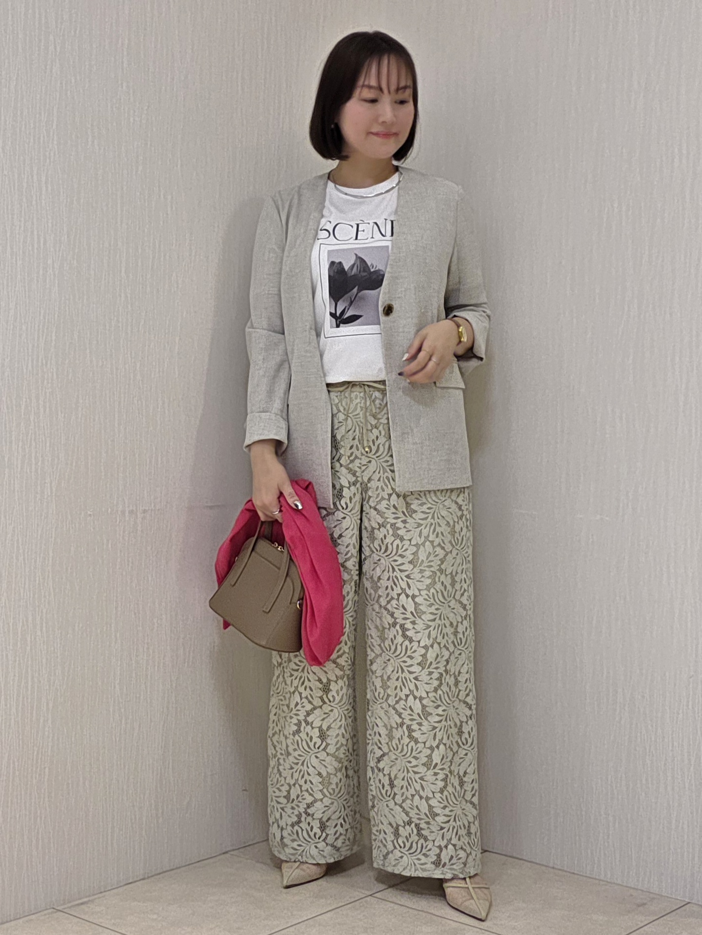 naokoさんの「UNTITLED｜◆【さらりと快適/セットアップ可/UV/接触冷感】スラブカラーレスジャケット」を使ったコーディネート