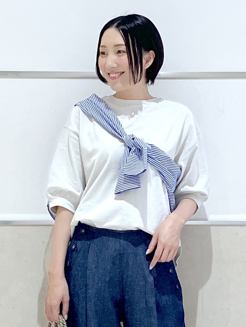 eriko さんの「Dessin｜【360度可愛い】バックヘンリーカットソー5分袖」を使ったコーディネート