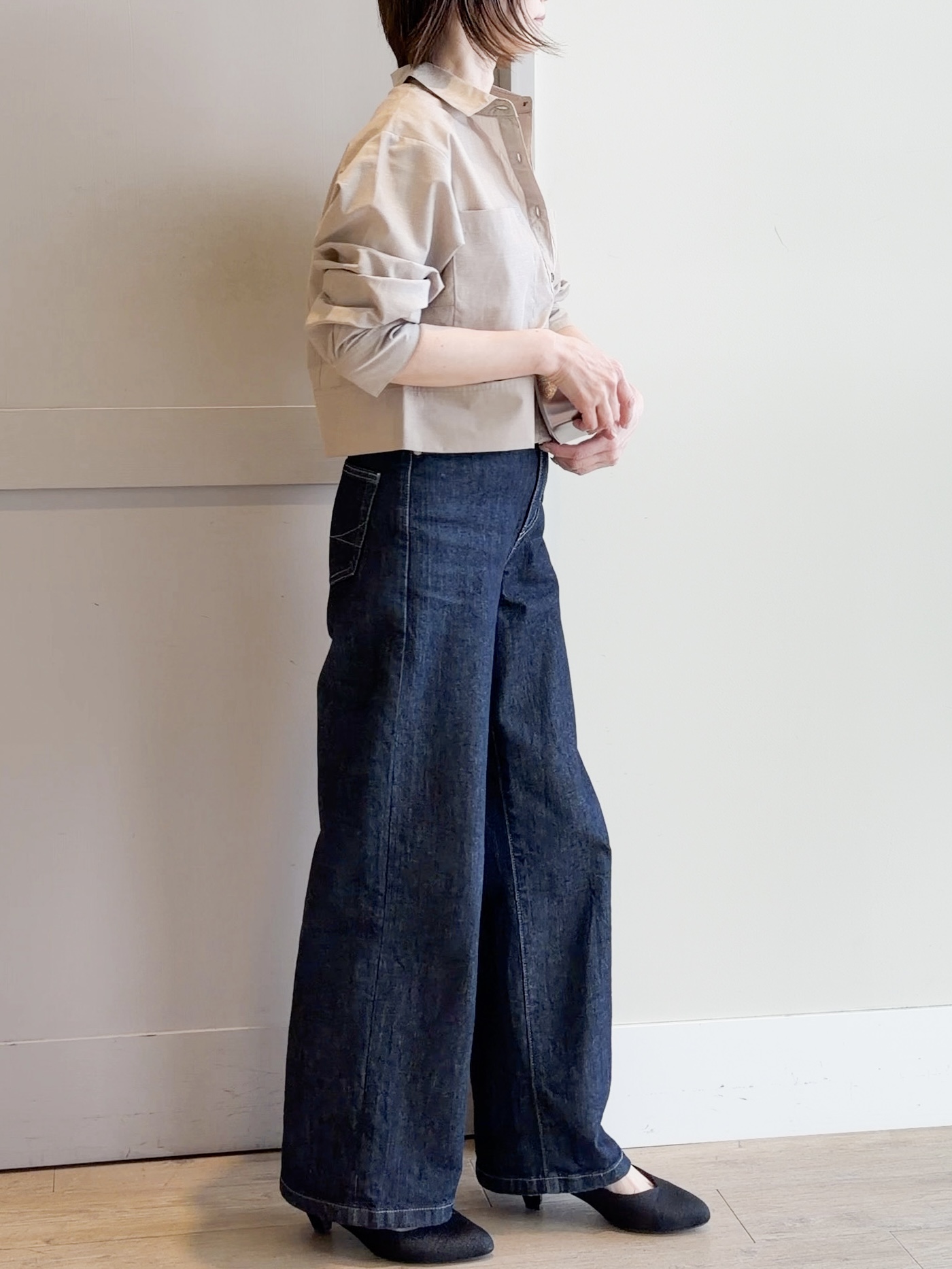 yamakoさんの「grove｜【イージーケア】麻混クロップドシャツ」を使ったコーディネート