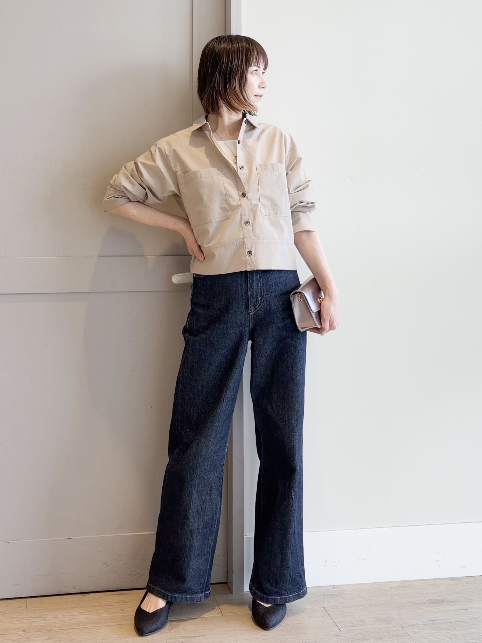 yamakoさんの「grove｜【イージーケア】麻混クロップドシャツ」を使ったコーディネート