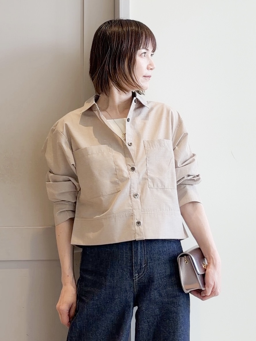 yamakoさんの「grove｜【イージーケア】麻混クロップドシャツ」を使ったコーディネート