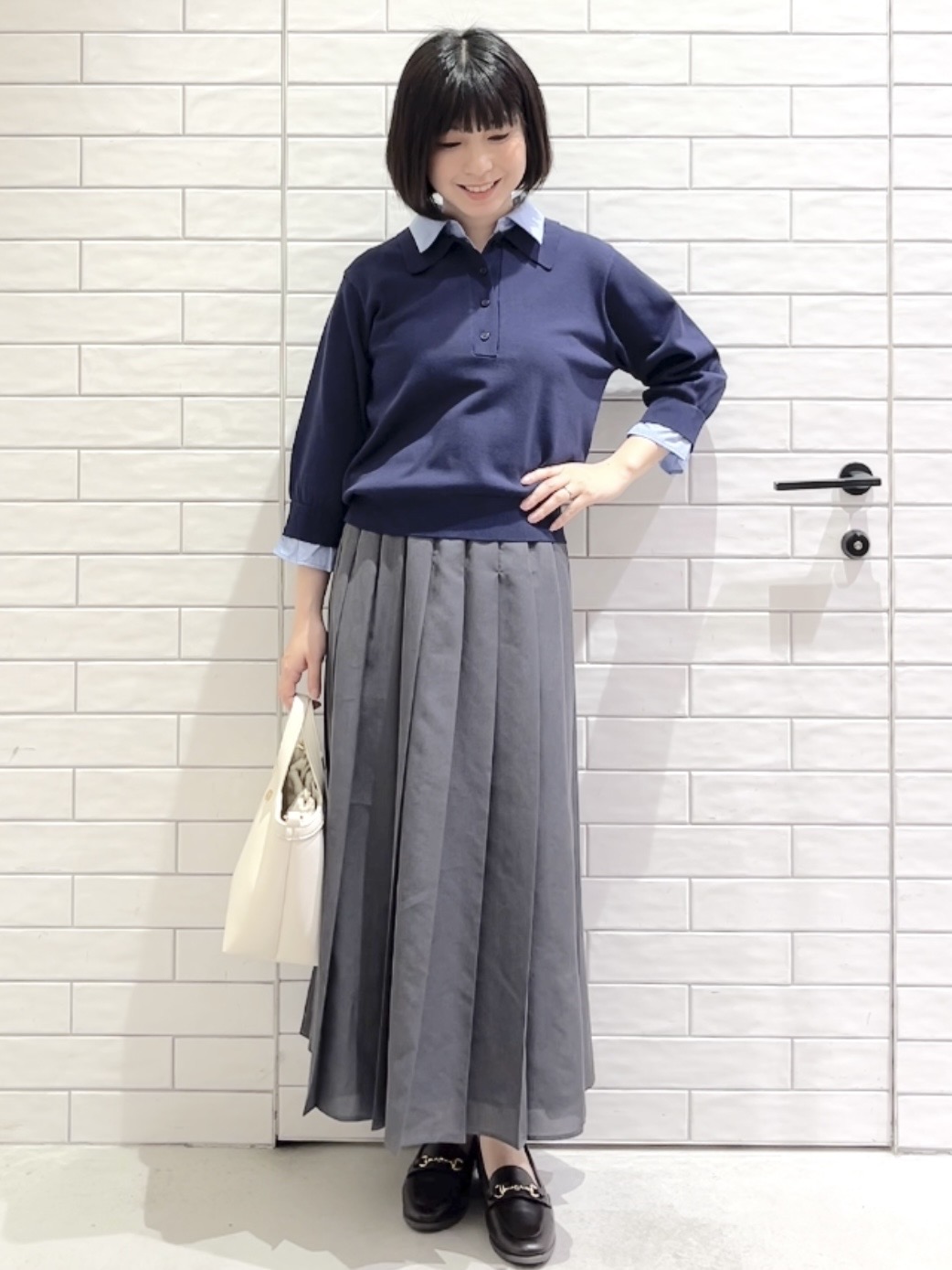 しおりさんの「OPAQUE.CLIP｜2WAY衿付きニット【洗濯機OK】」を使ったコーディネート
