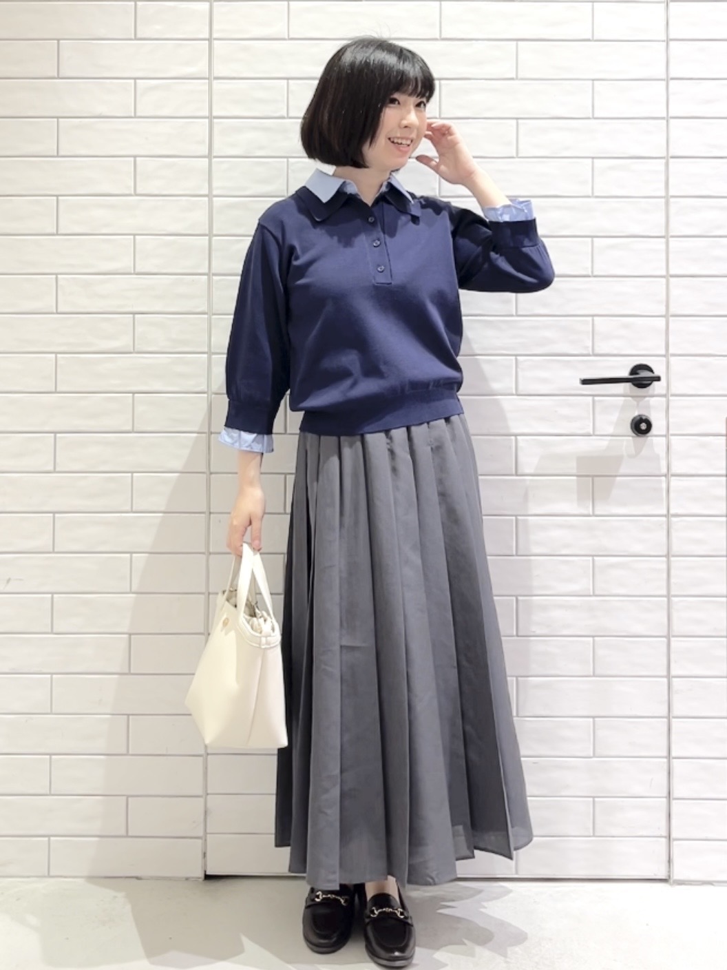しおりさんの「OPAQUE.CLIP｜2WAY衿付きニット【洗濯機OK】」を使ったコーディネート