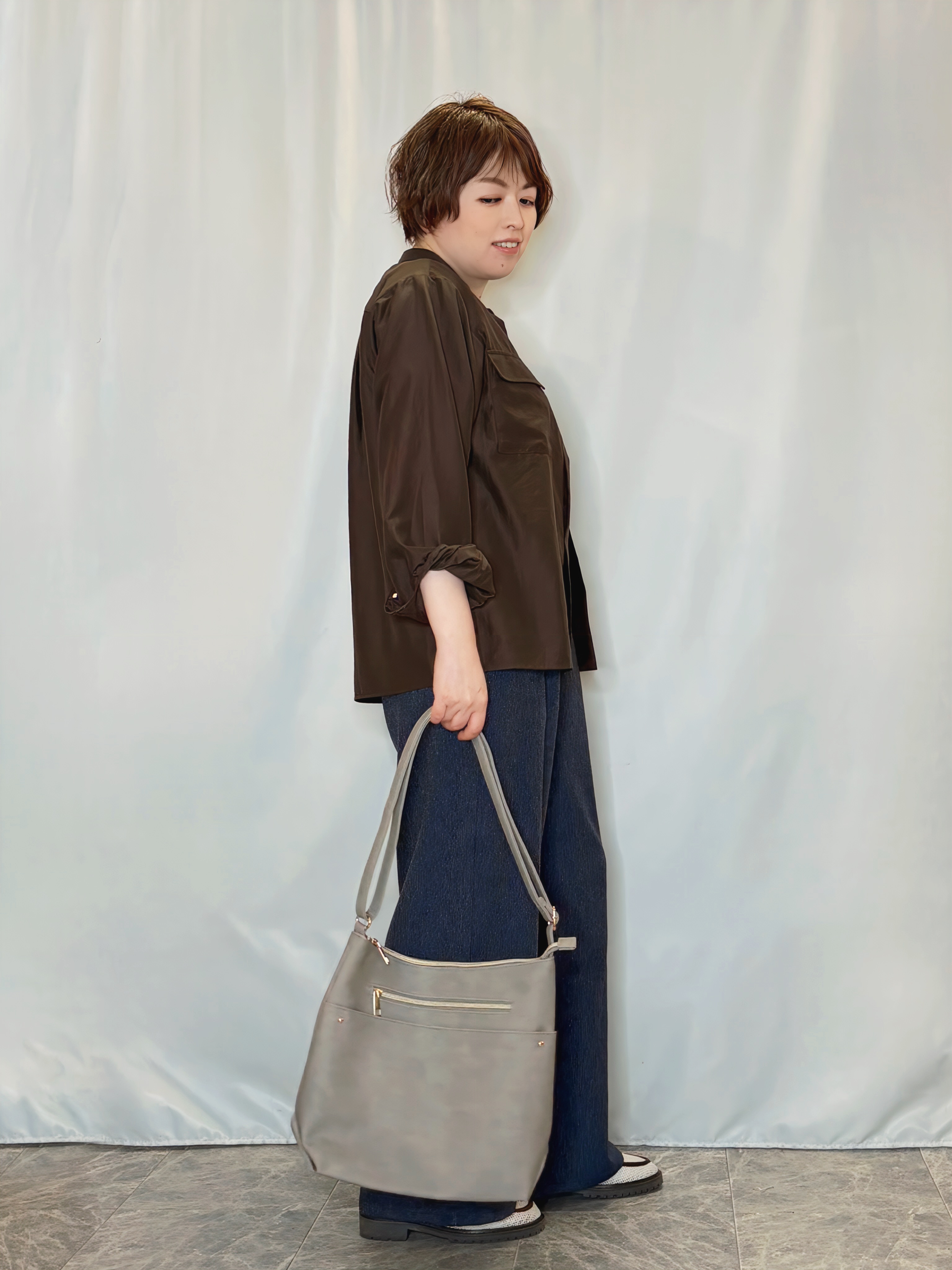 たみさんの「SHOO･LA･RUE｜【S-LL/二の腕カバー】品よく隠せる ドット刺繍5分袖ニット」を使ったコーディネート