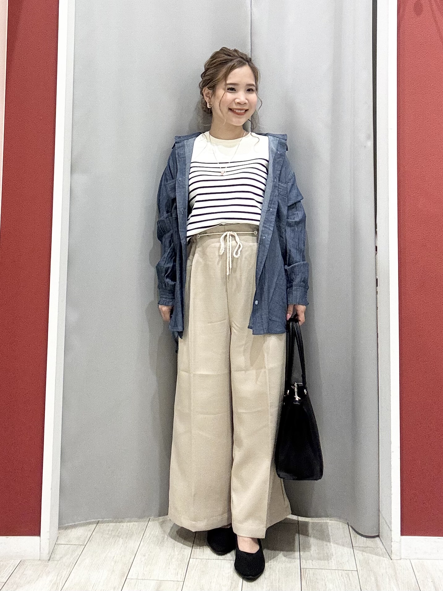 shioさんの「SHOO･LA･RUE｜【毎日洗える/S-LL/UV】上半身すっきり 二の腕見せない5分袖ニット」を使ったコーディネート