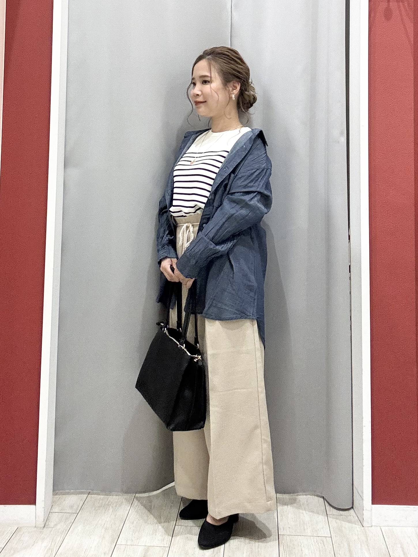 shioさんの「SHOO･LA･RUE｜【毎日洗える/S-LL/UV】上半身すっきり 二の腕見せない5分袖ニット」を使ったコーディネート
