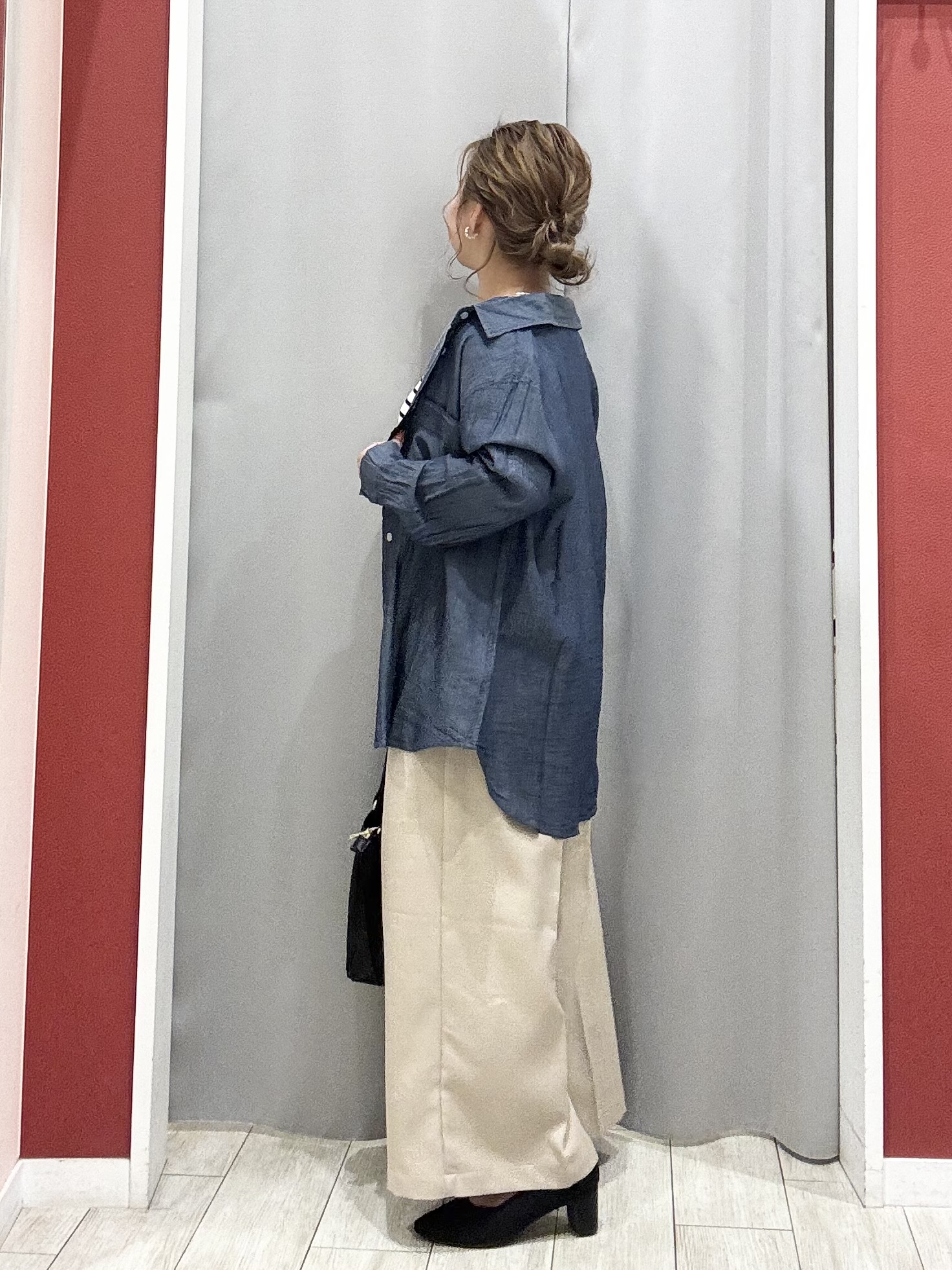shioさんの「SHOO･LA･RUE｜【毎日洗える/S-LL/UV】上半身すっきり 二の腕見せない5分袖ニット」を使ったコーディネート
