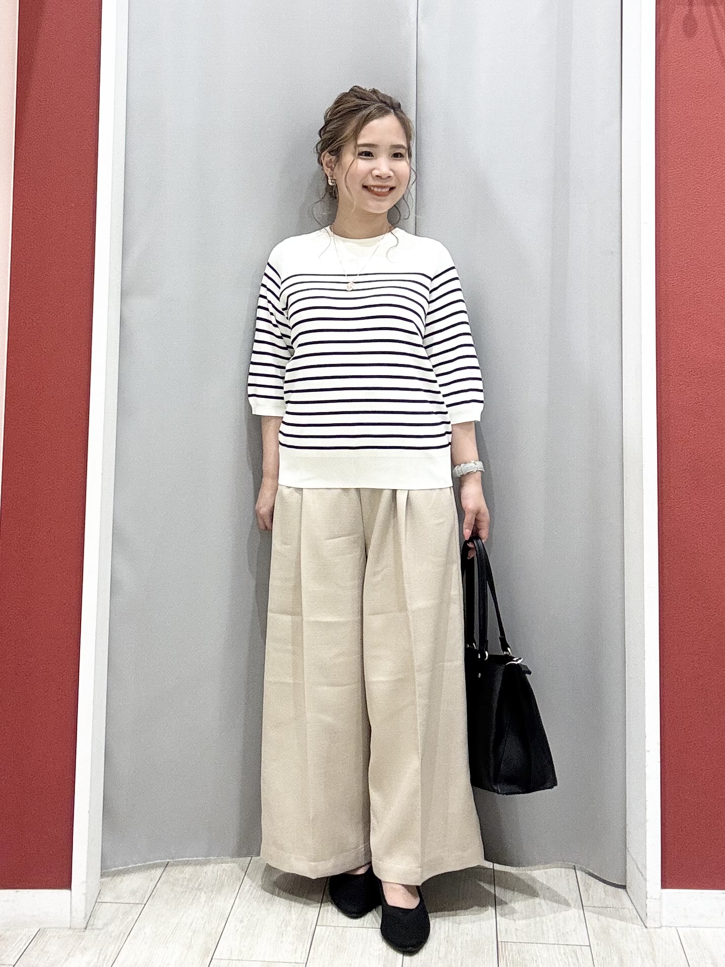 shioさんの「SHOO･LA･RUE｜【毎日洗える/S-LL/UV】上半身すっきり 二の腕見せない5分袖ニット」を使ったコーディネート