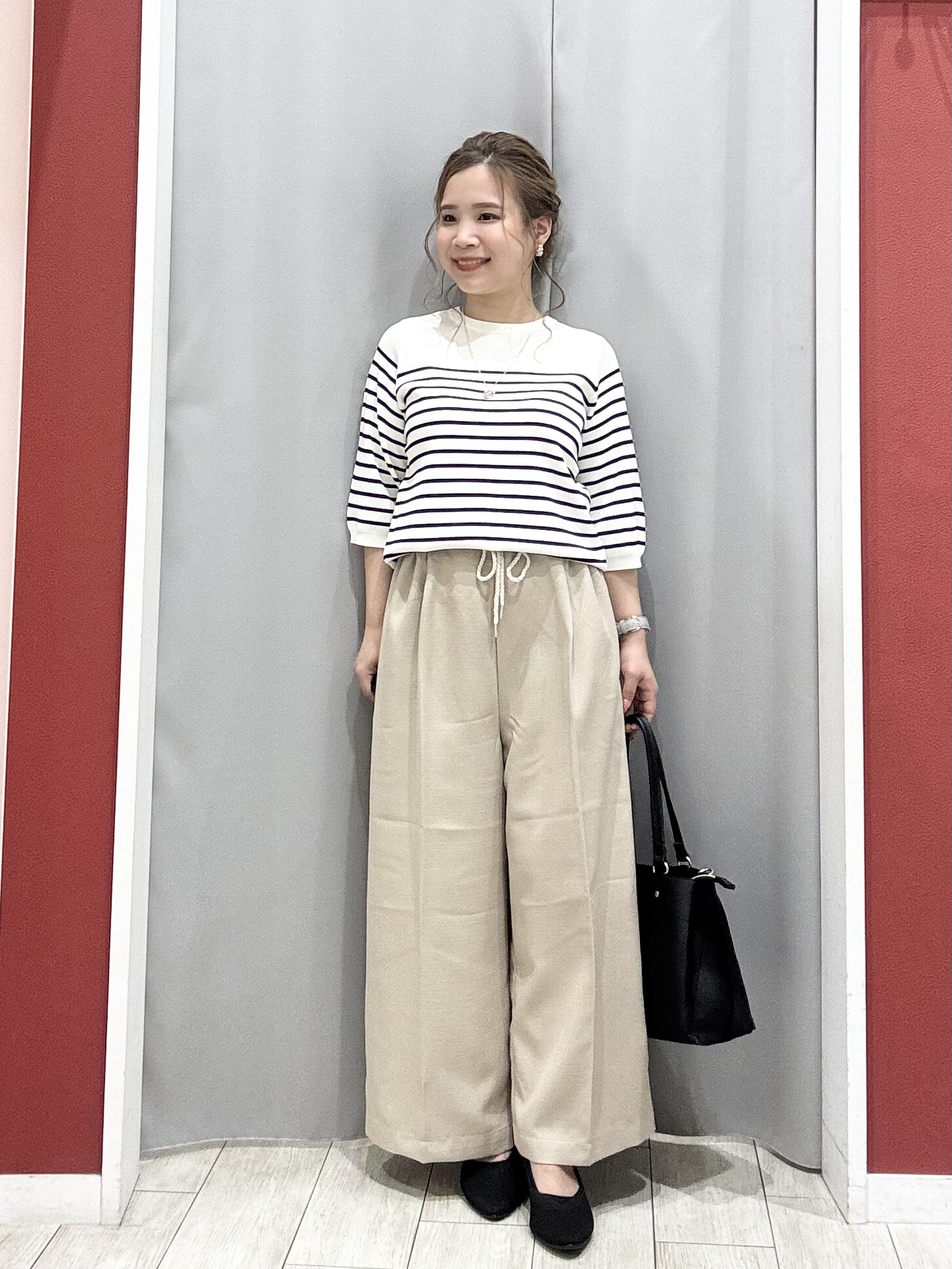 shioさんの「SHOO･LA･RUE｜【毎日洗える/S-LL/UV】上半身すっきり 二の腕見せない5分袖ニット」を使ったコーディネート