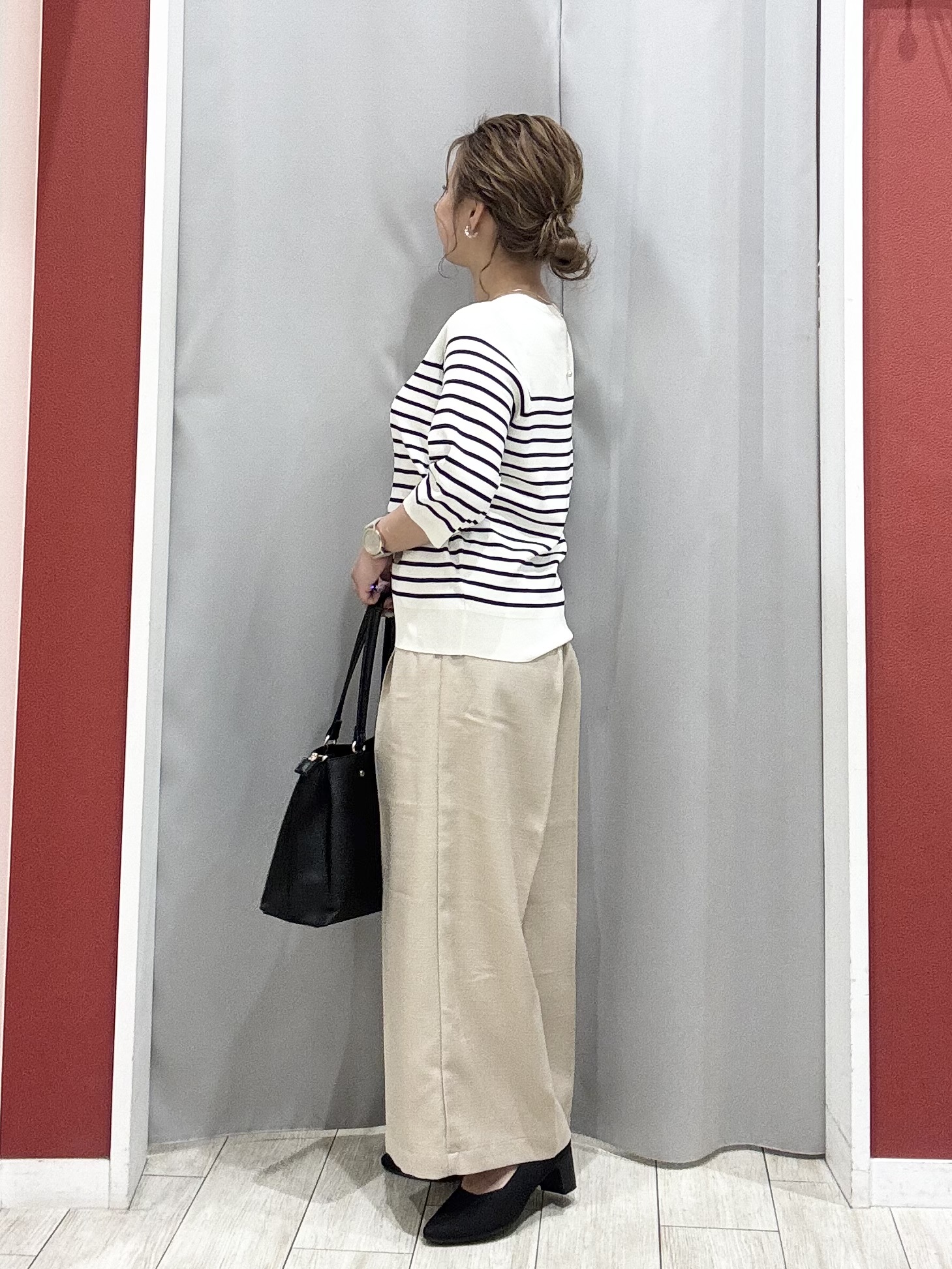 shioさんの「SHOO･LA･RUE｜【毎日洗える/S-LL/UV】上半身すっきり 二の腕見せない5分袖ニット」を使ったコーディネート