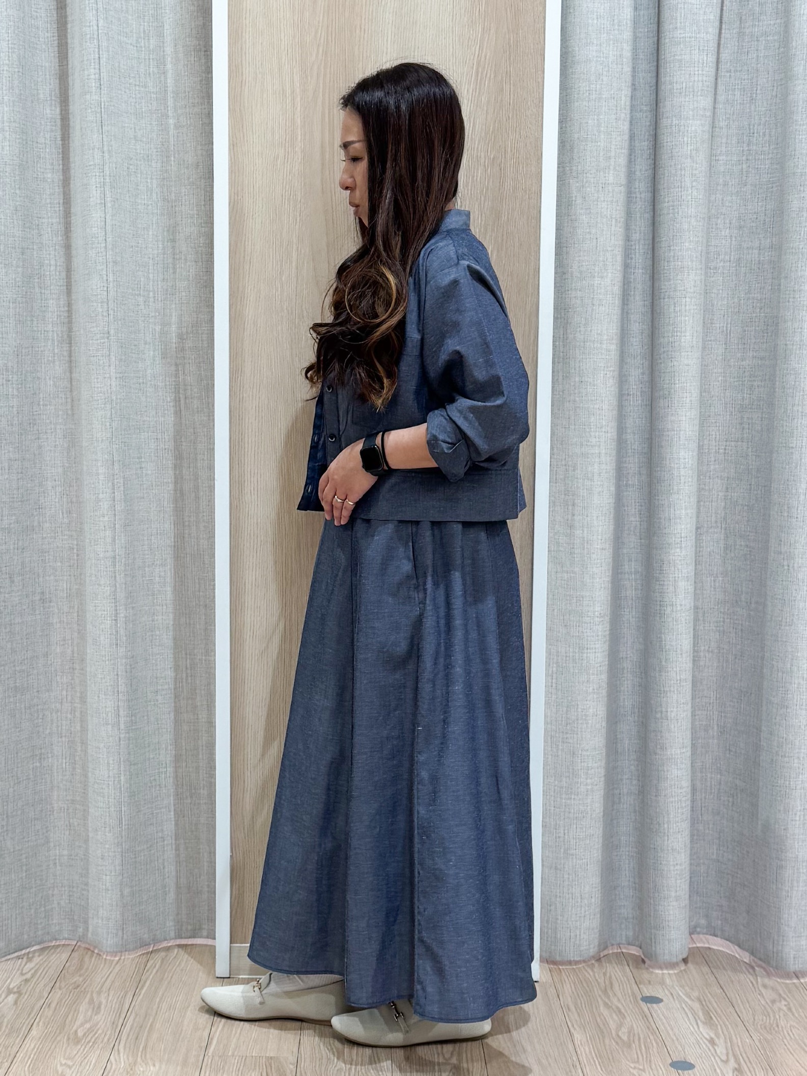 sachiさんの「grove｜【イージーケア】麻混クロップドシャツ」を使ったコーディネート