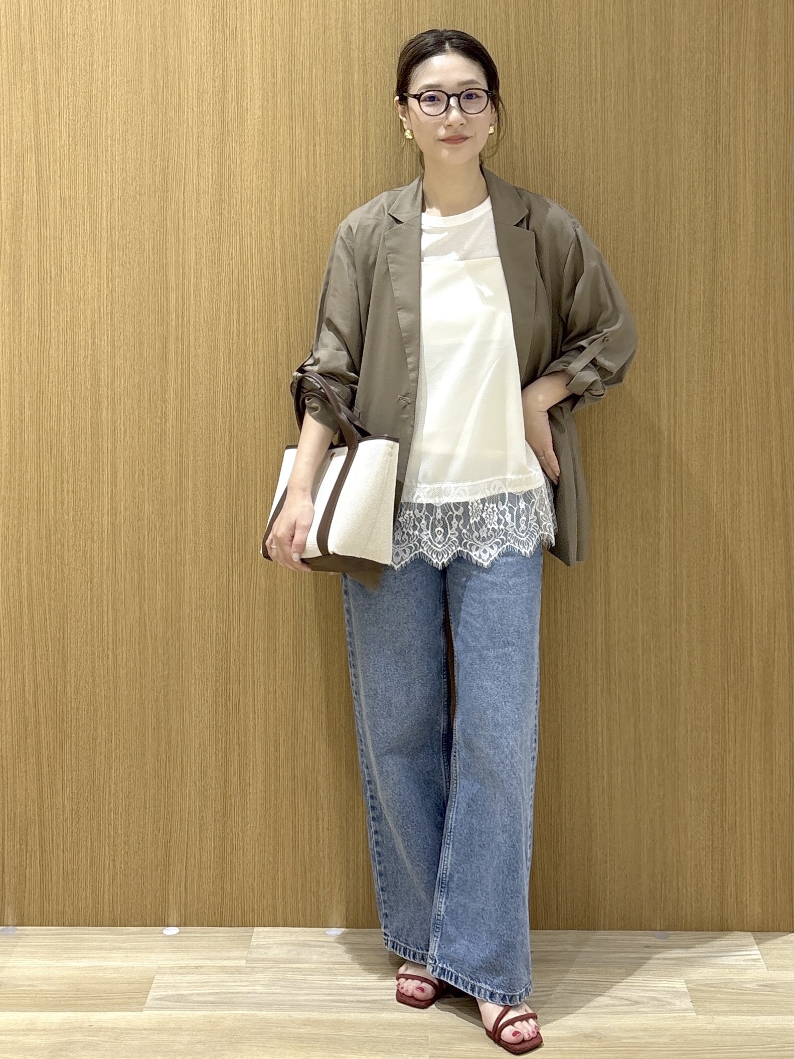 たけねぇさんの「OPAQUE.CLIP｜2WAYスリーブシアーテーラードジャケット【洗濯機OK】」を使ったコーディネート