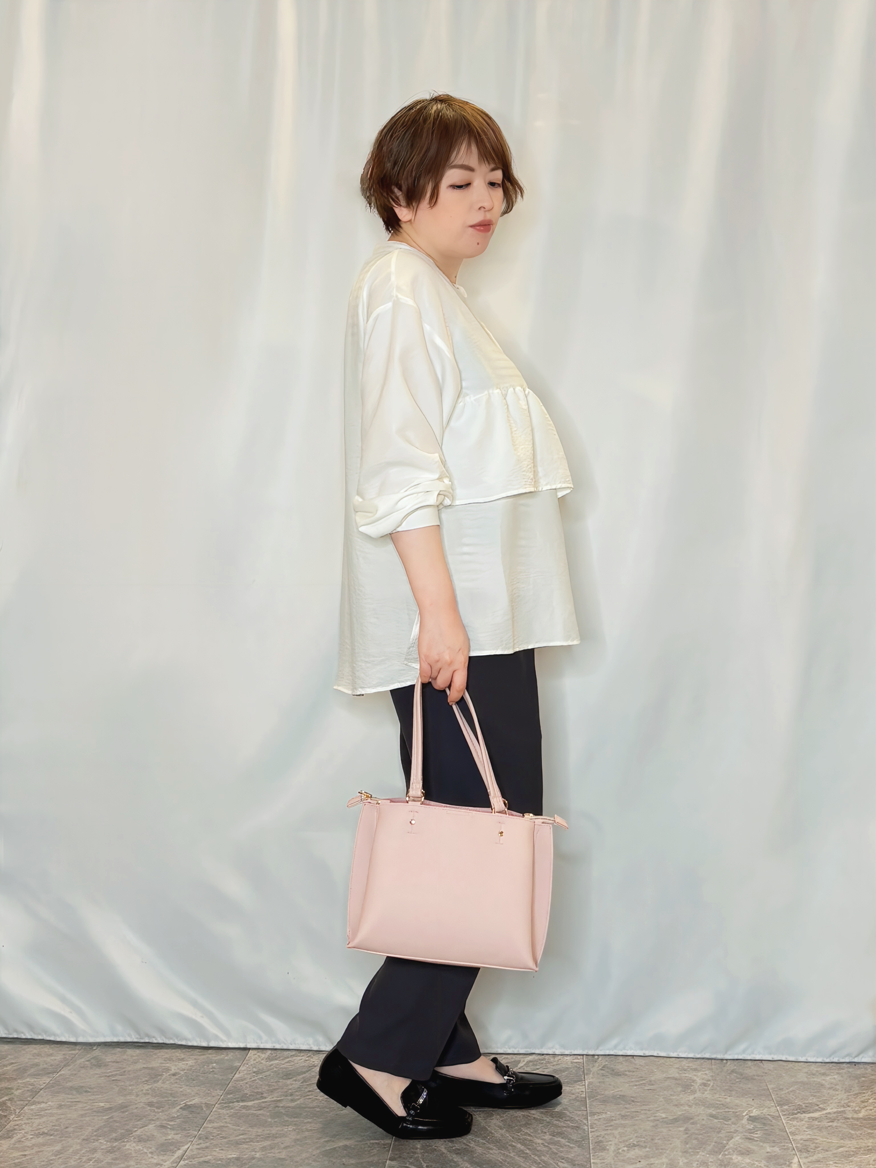 たみさんの「SHOO･LA･RUE｜【S-LL】程よい甘さが魅力 ギャザー切り替えフリルシャツ」を使ったコーディネート
