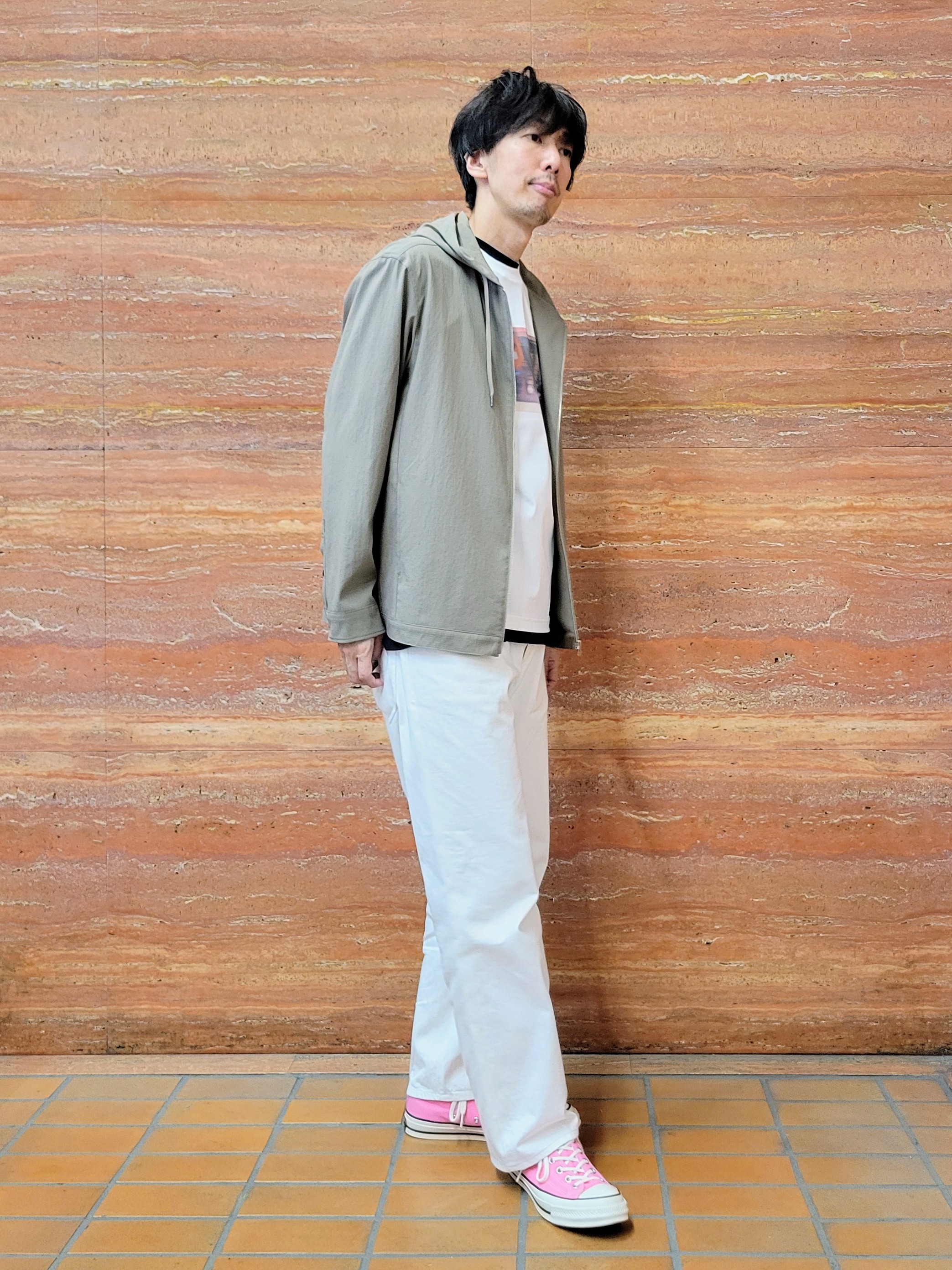 piroyaさんの「TAKEO KIKUCHI｜【撥水・洗える・シワになりにくい】 リランチェ（R） フードブルゾン」を使ったコーディネート